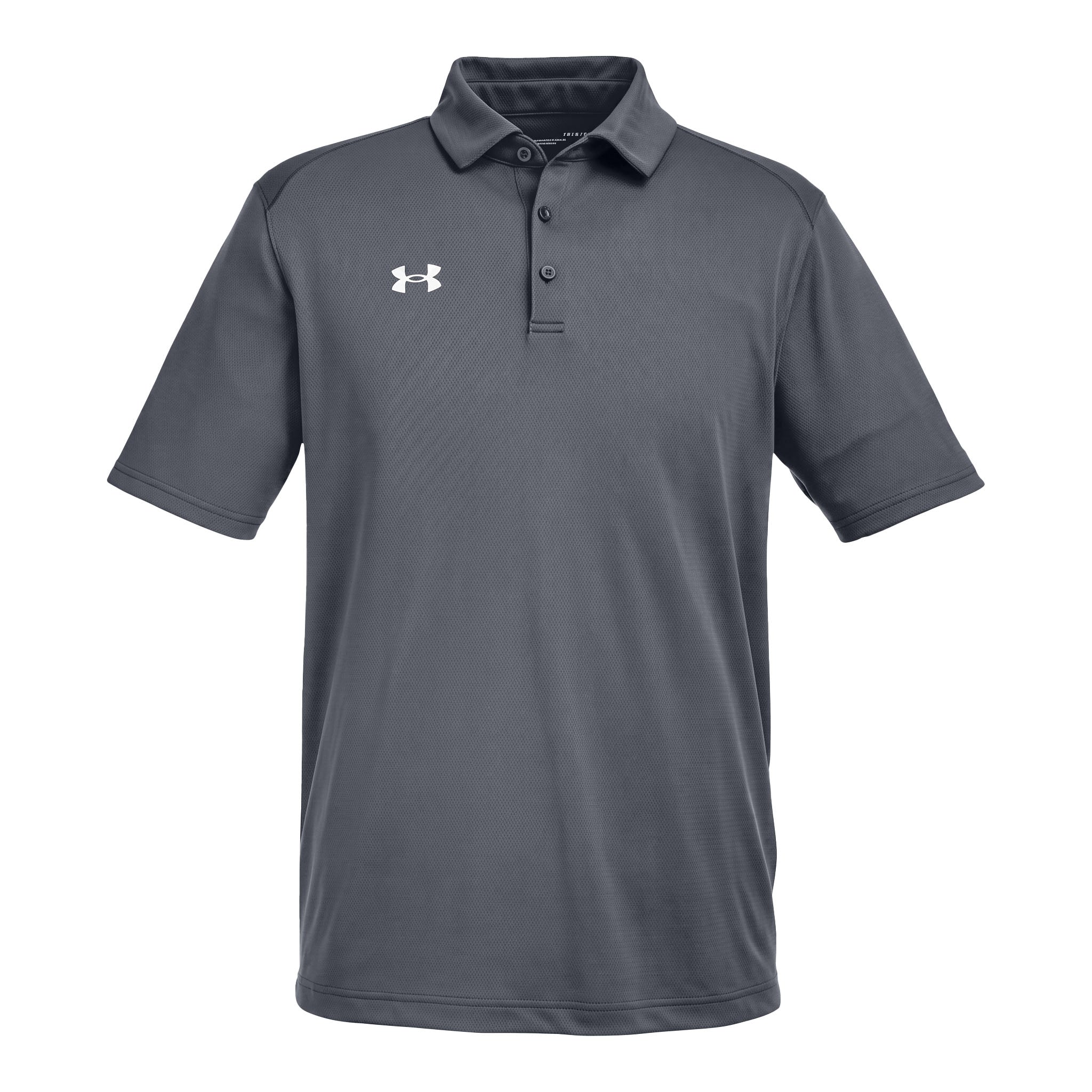 Under Armour 1370399 custom polo in cs grey light heather and white, front view