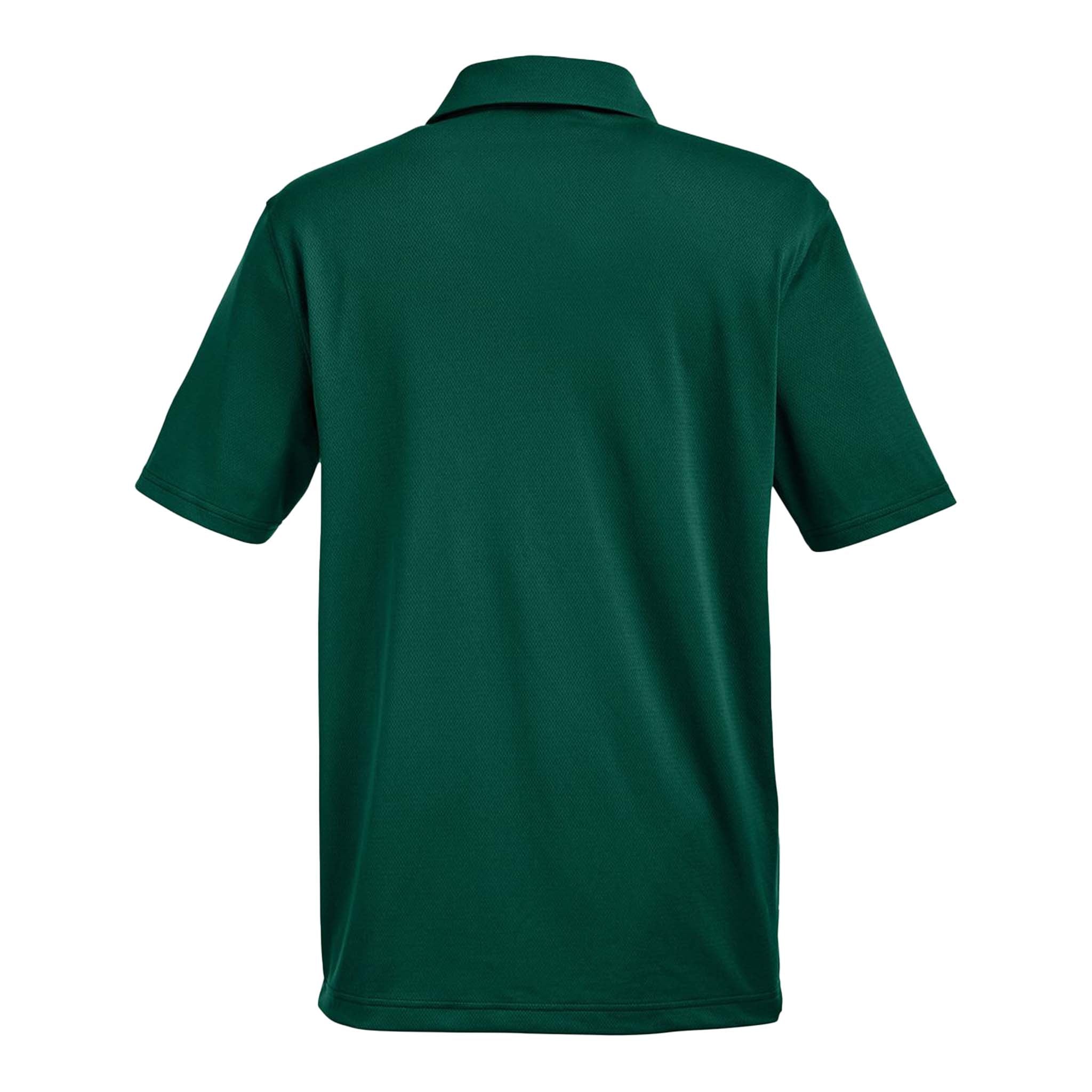 Under Armour 1370399 custom polo in forest green and white, back view