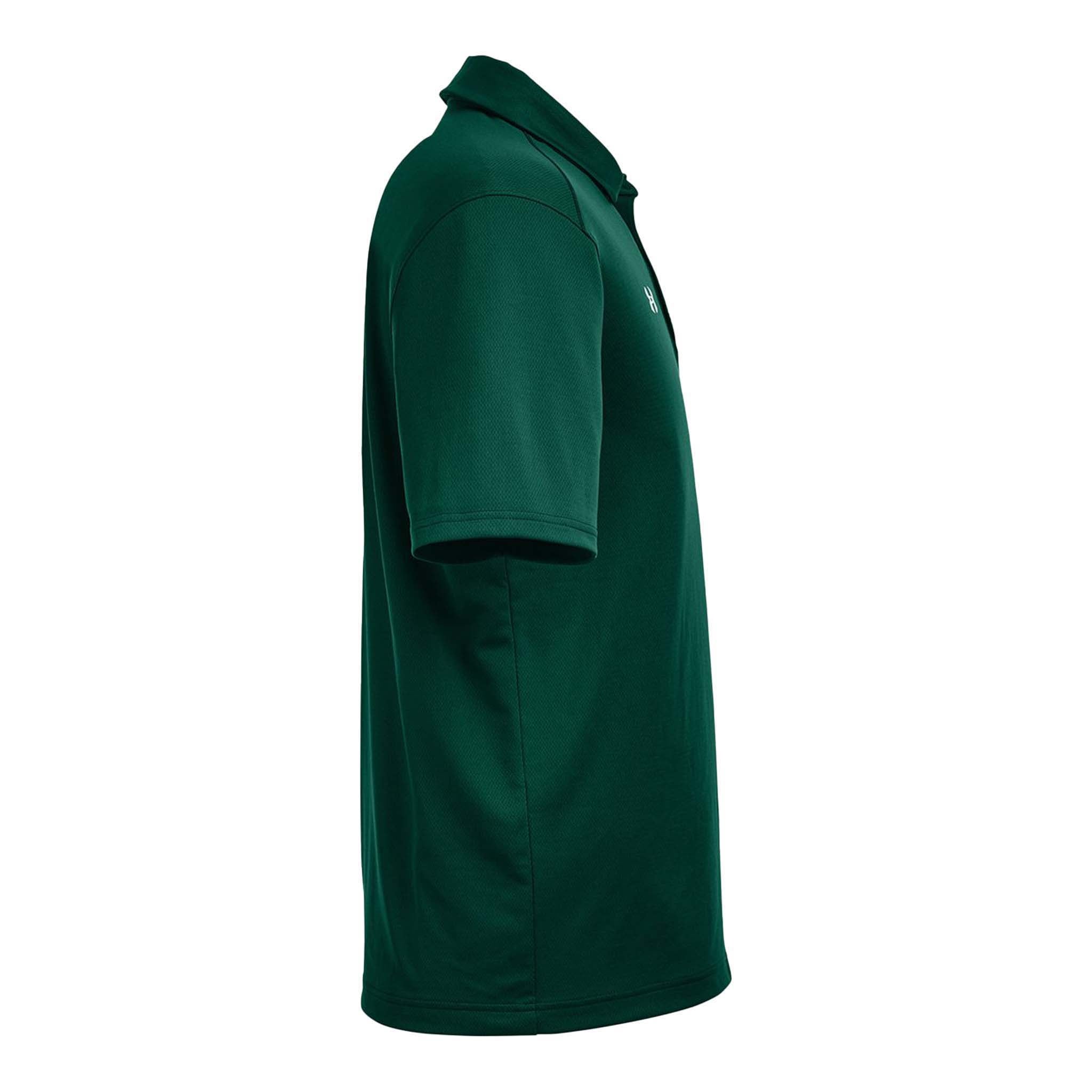 Under Armour 1370399 custom polo in forest green and white, right side view