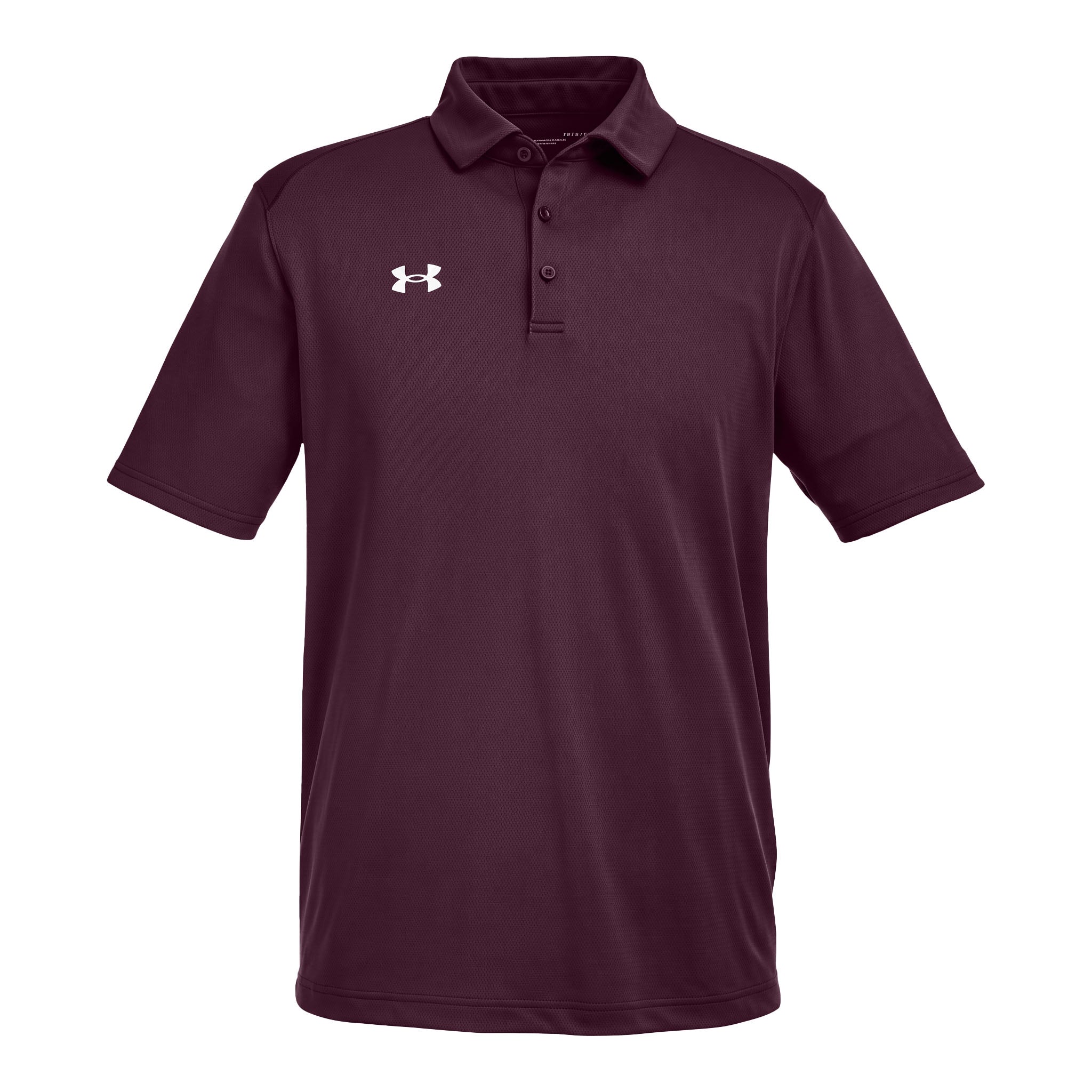 Under Armour 1370399 custom polo in maroon and white, front view