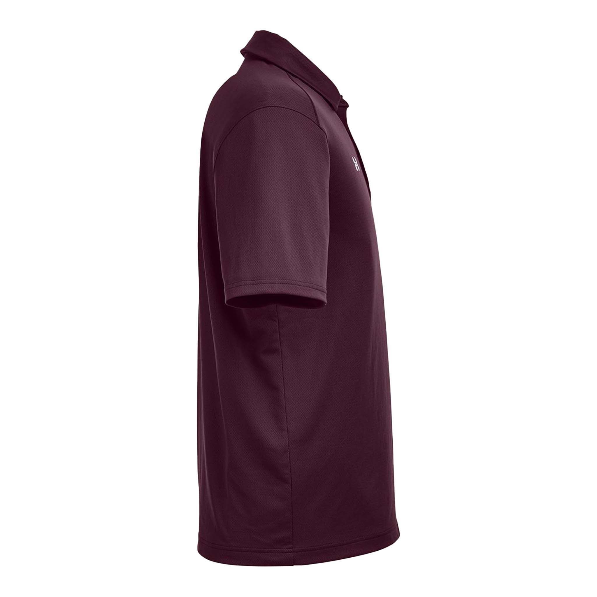 Under Armour 1370399 custom polo in maroon and white, right side view