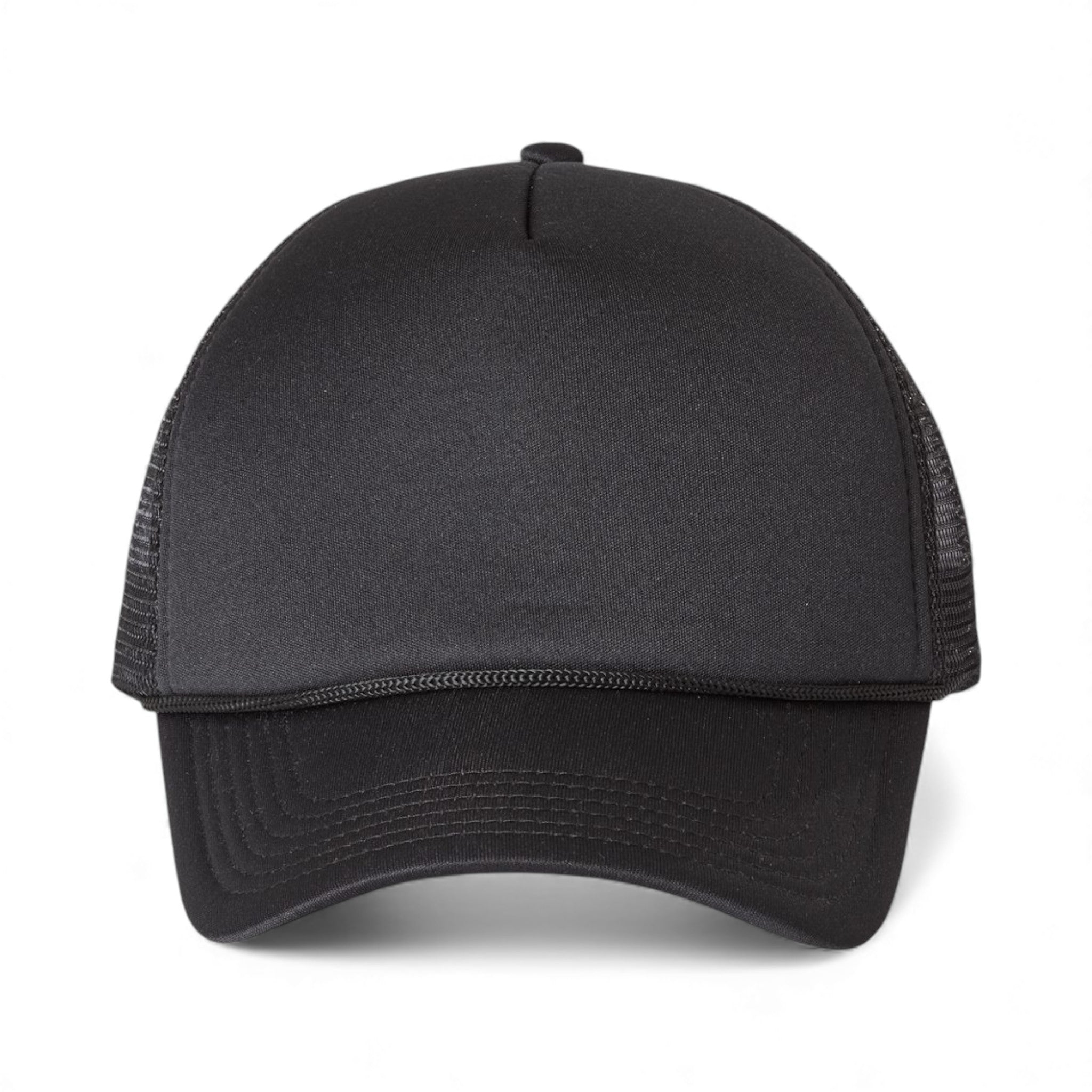 Front view of Valucap VC700 custom hat in black and black