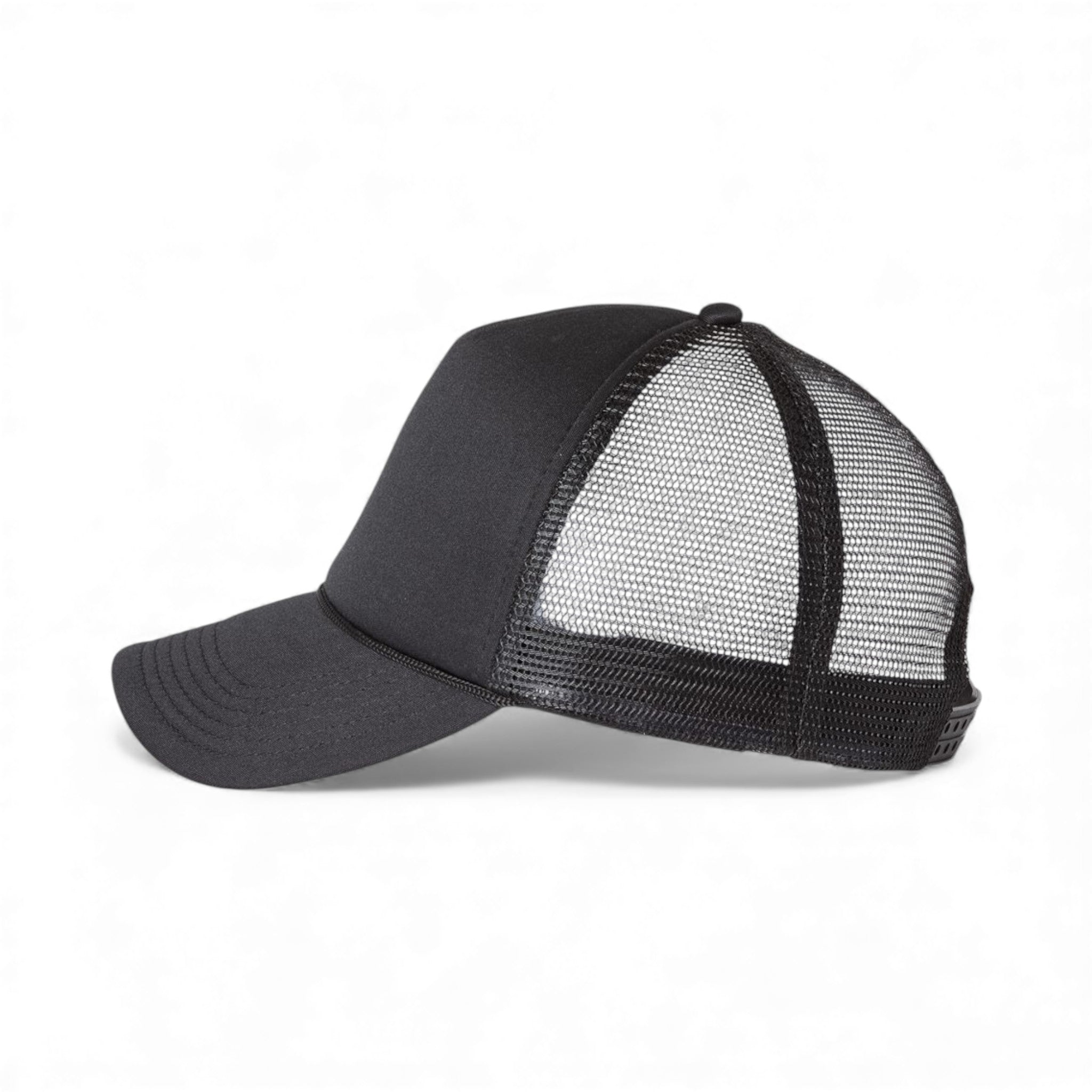 Left side view of Valucap VC700 custom hat in black and black