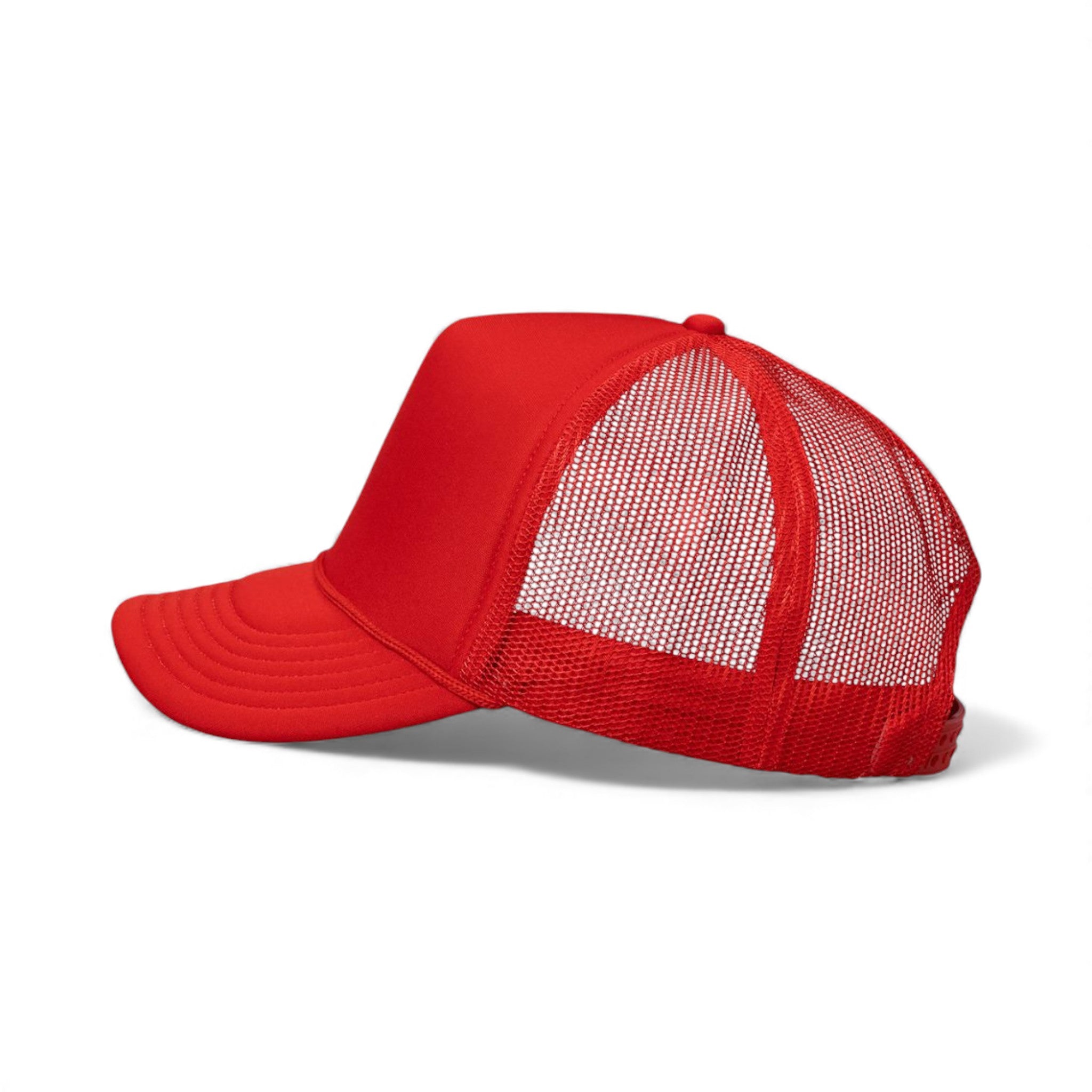 Left side view of Valucap VC700 custom hat in red and red
