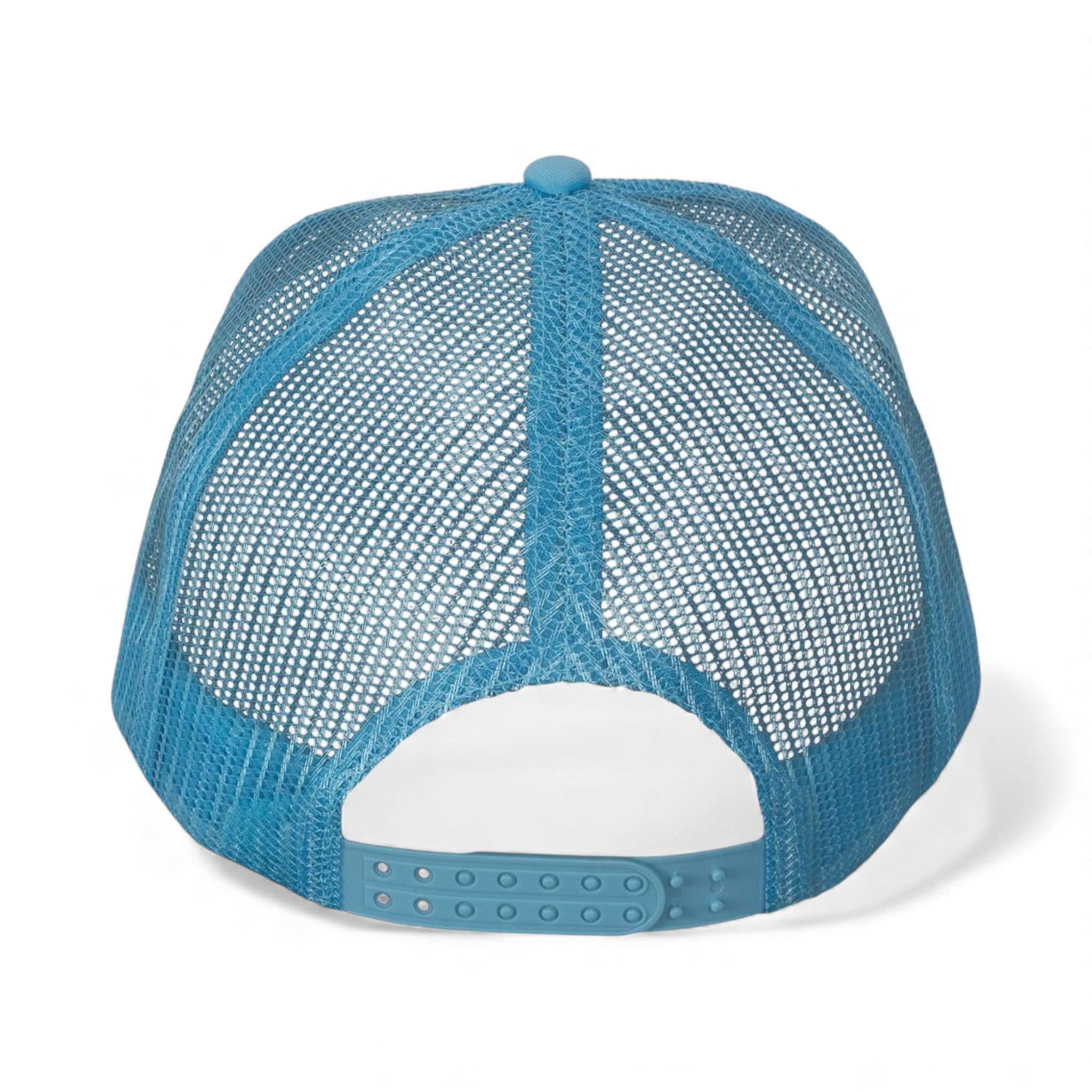 Back view of Valucap VC700 custom hat in white and baby blue