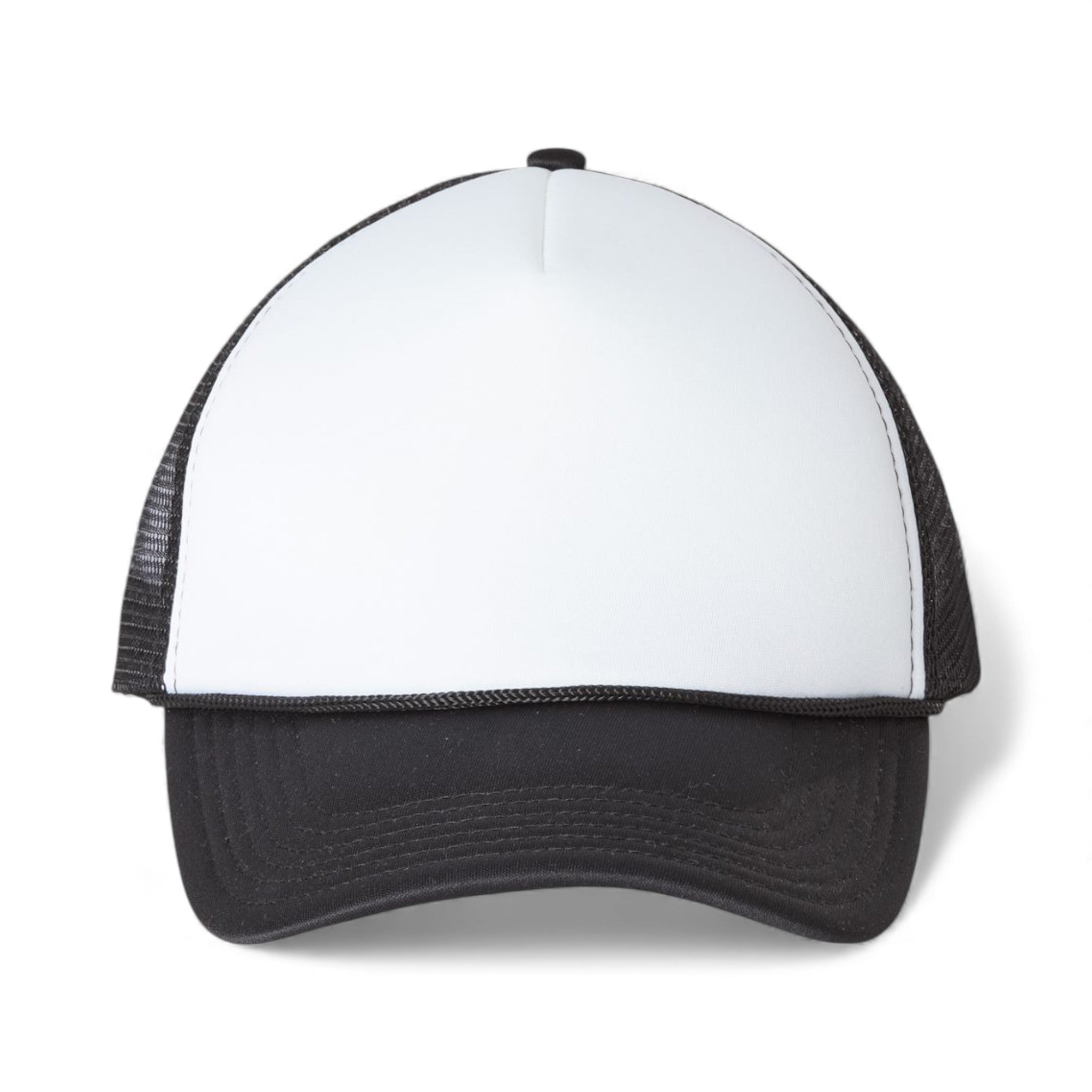 Front view of Valucap VC700 custom hat in white and black