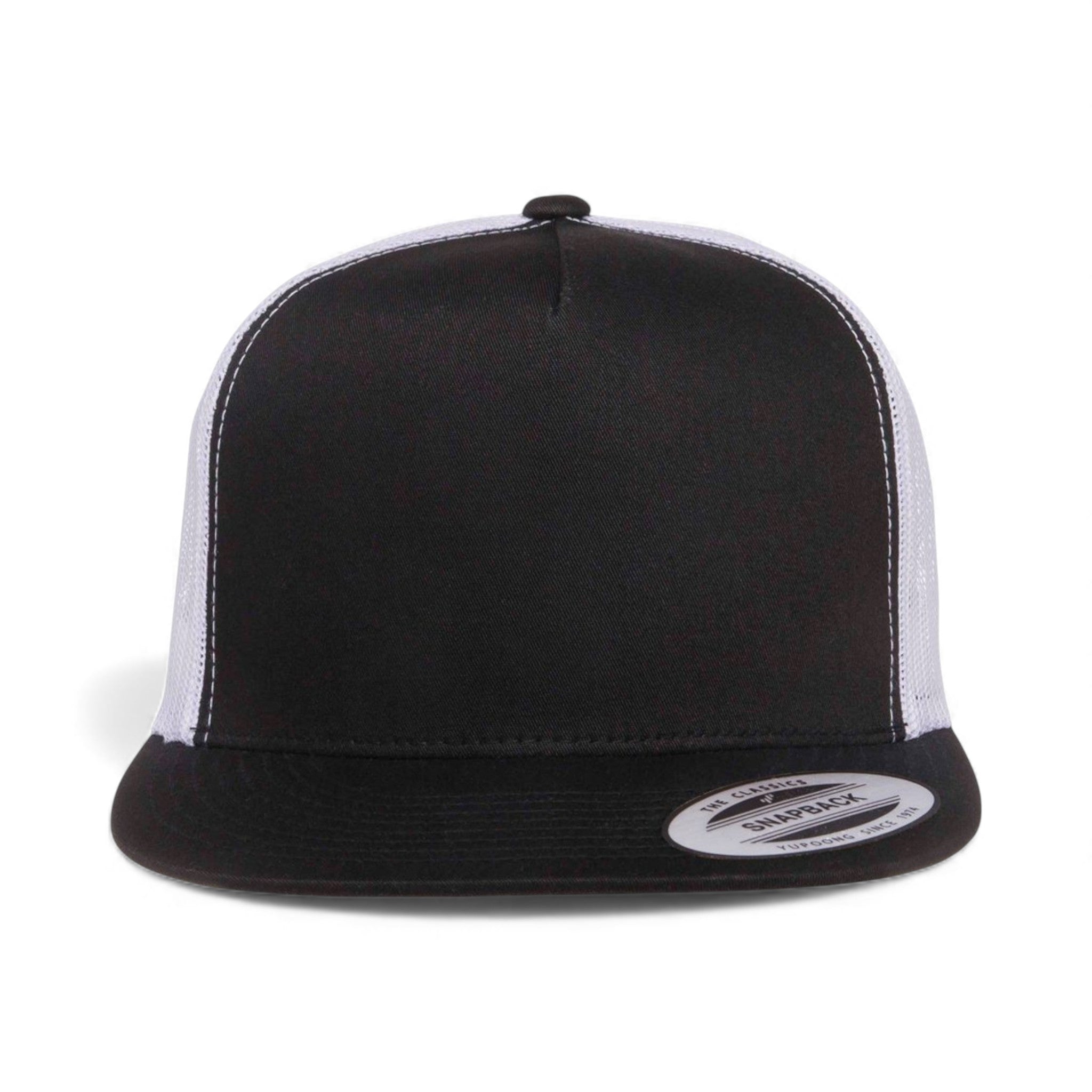 Front view of YP Classics 6006 custom hat in black and white