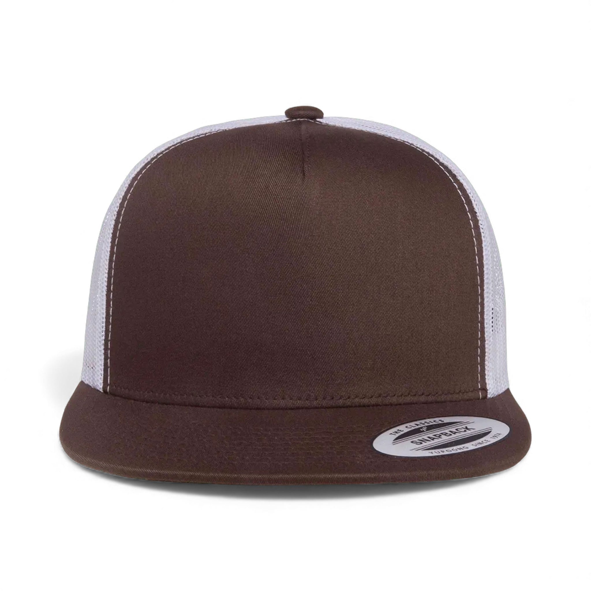 Front view of YP Classics 6006 custom hat in brown and white