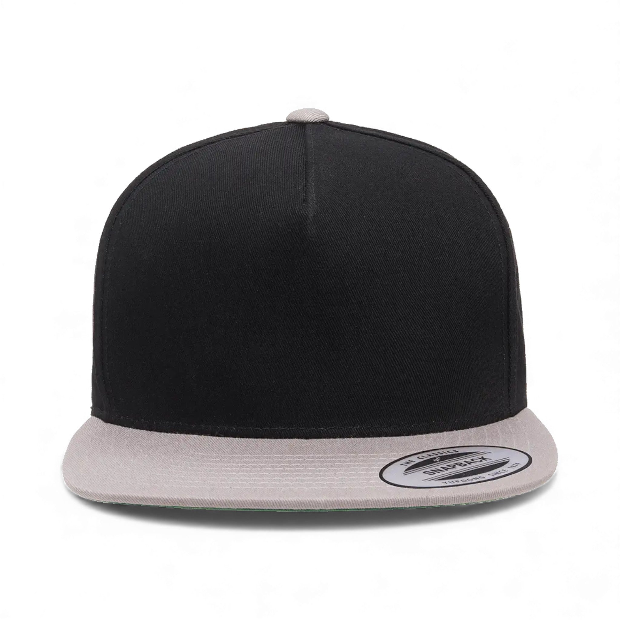Front view of YP Classics 6007 custom hat in black and grey