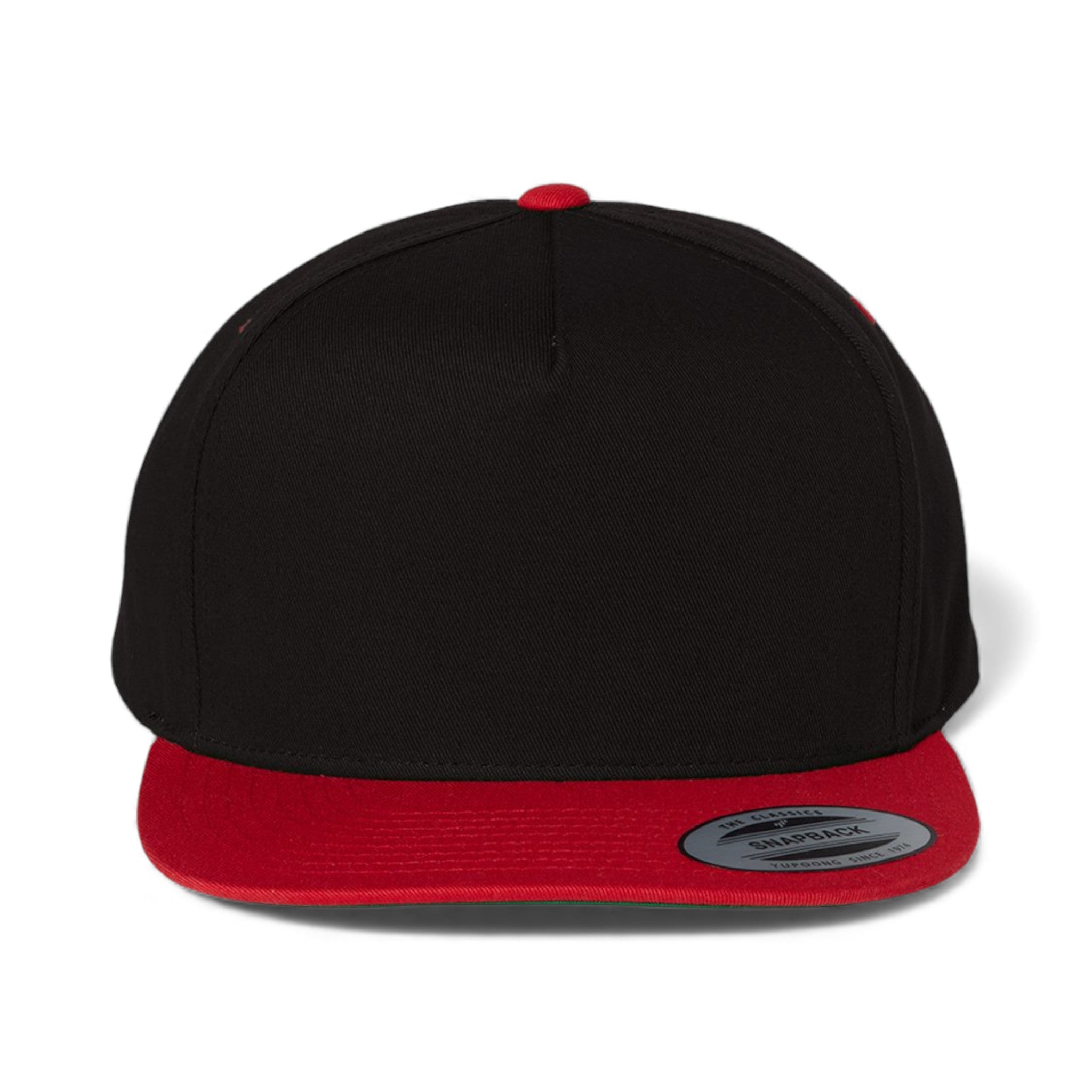 Front view of YP Classics 6007 custom hat in black and red