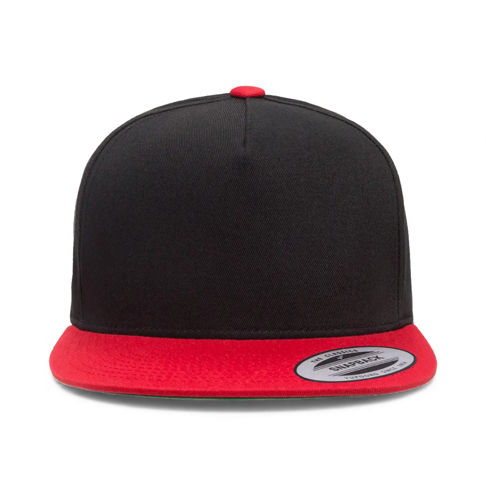 Front view of YP Classics 6007 custom hat in black and red