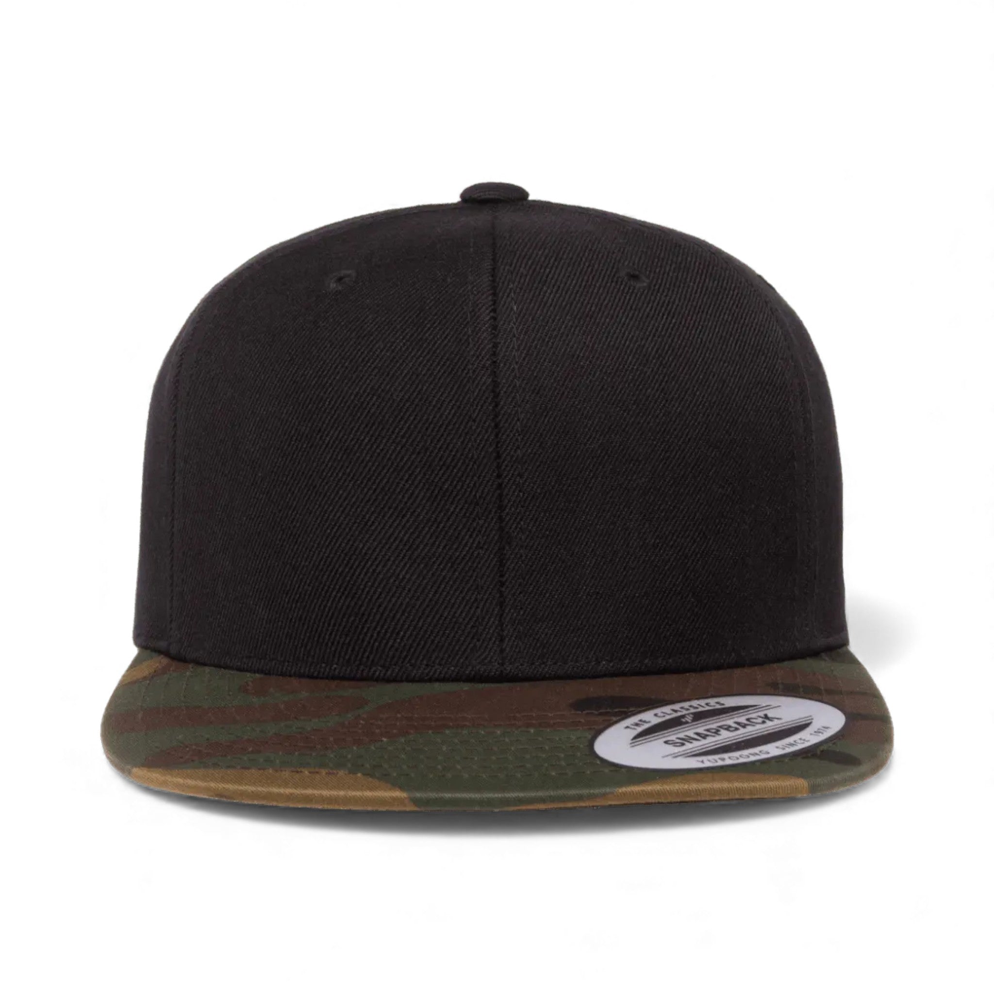 Front view of YP Classics 6089M custom hat in black and camo