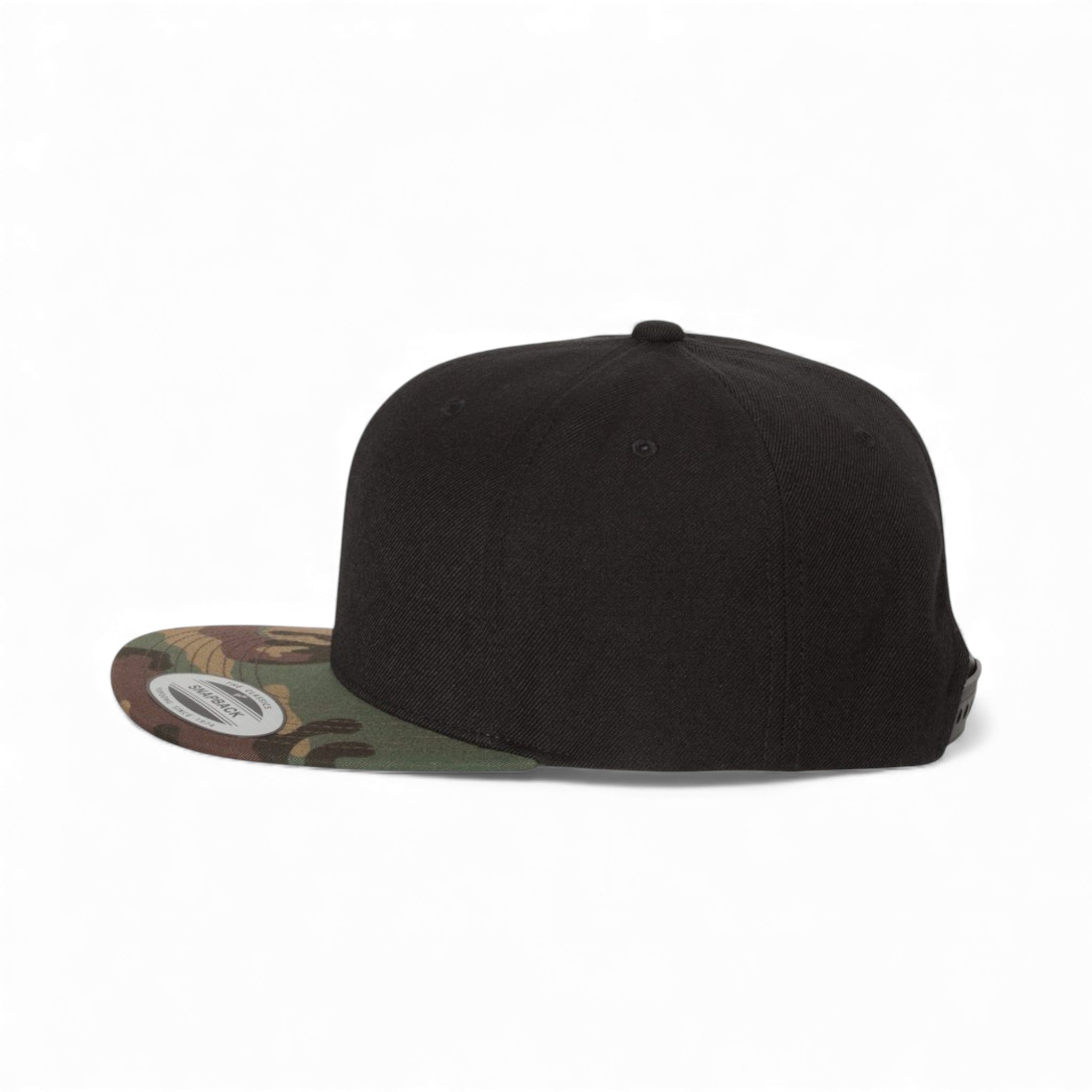 Left side view of YP Classics 6089M custom hat in black and camo