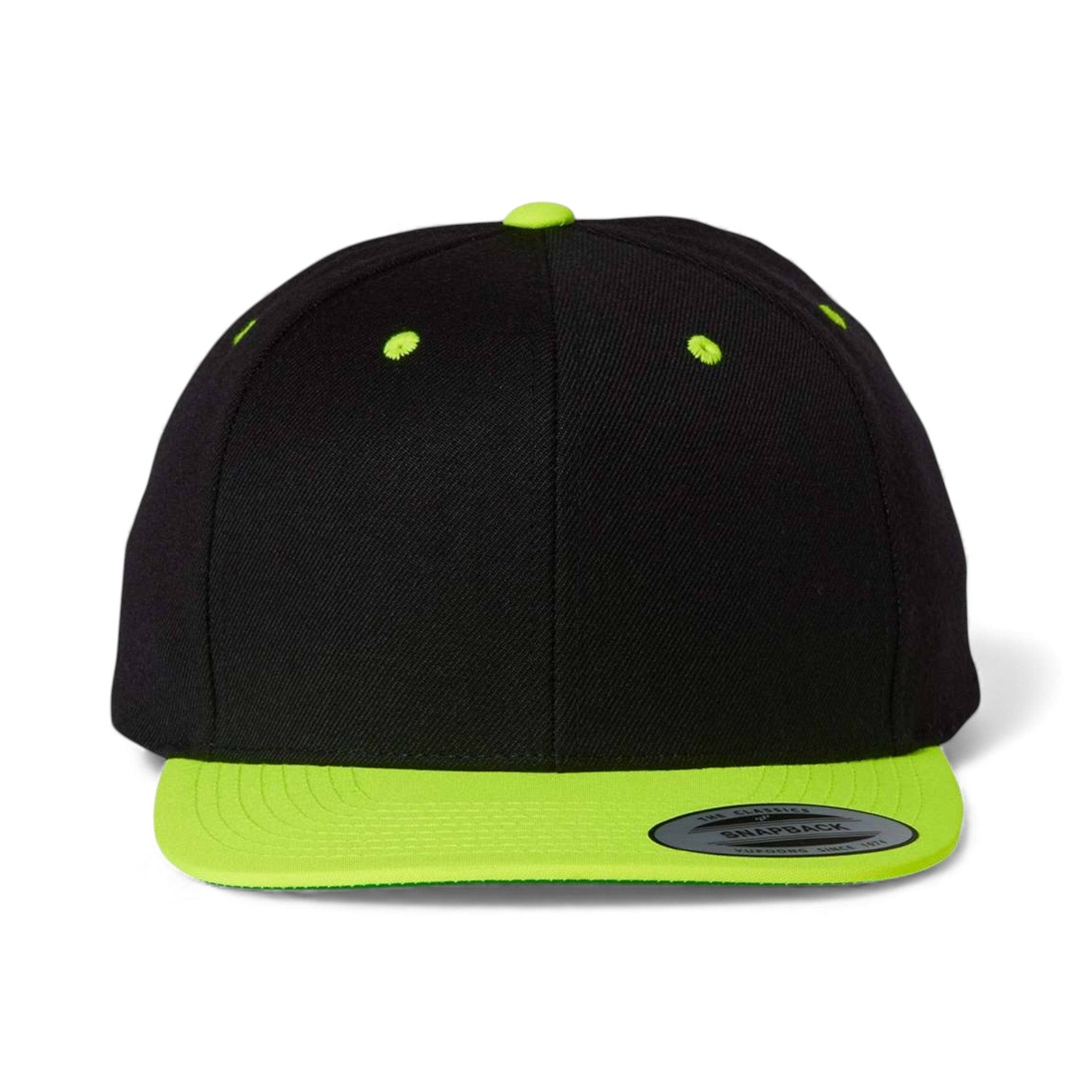 Front view of YP Classics 6089M custom hat in black and neon green