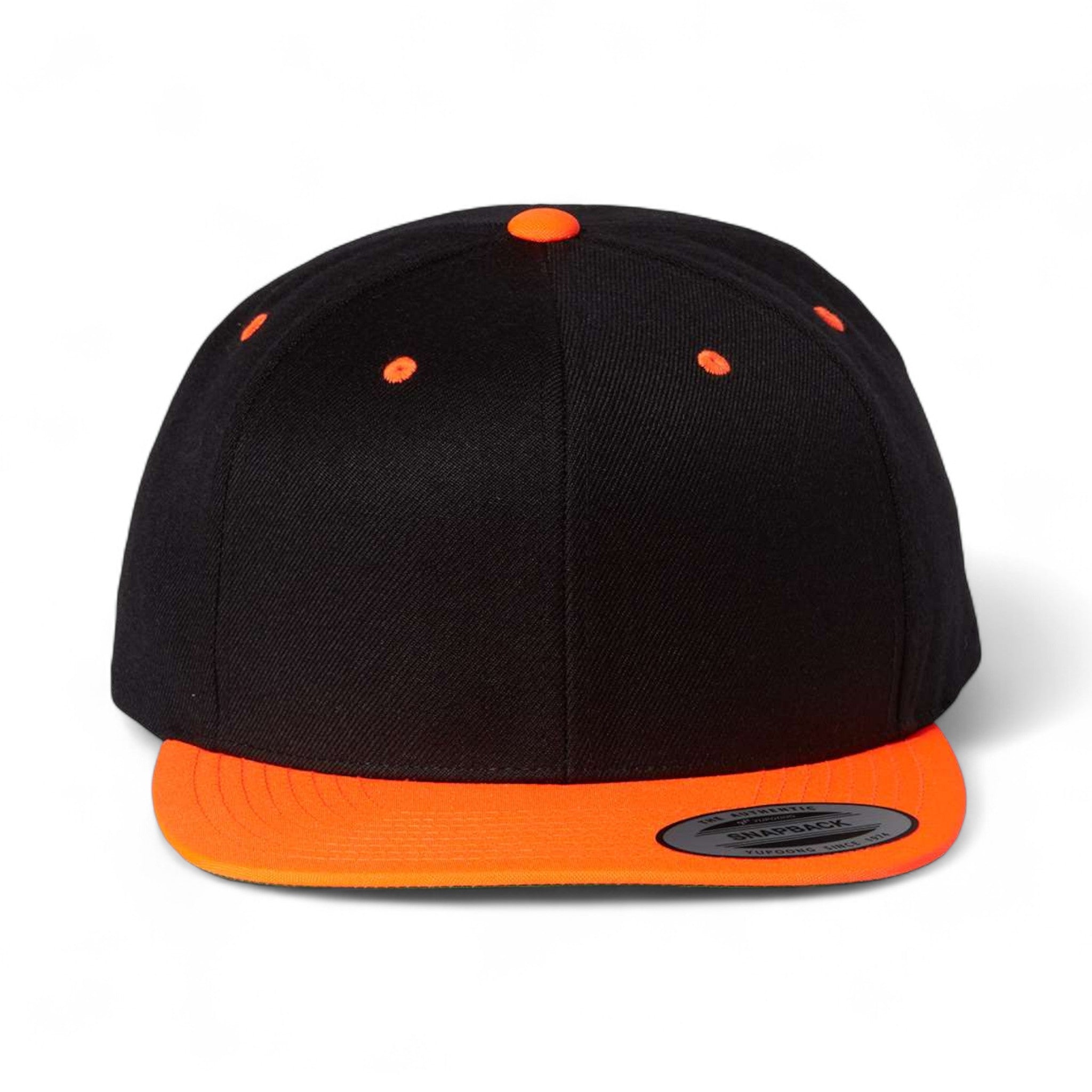 Front view of YP Classics 6089M custom hat in black and neon orange
