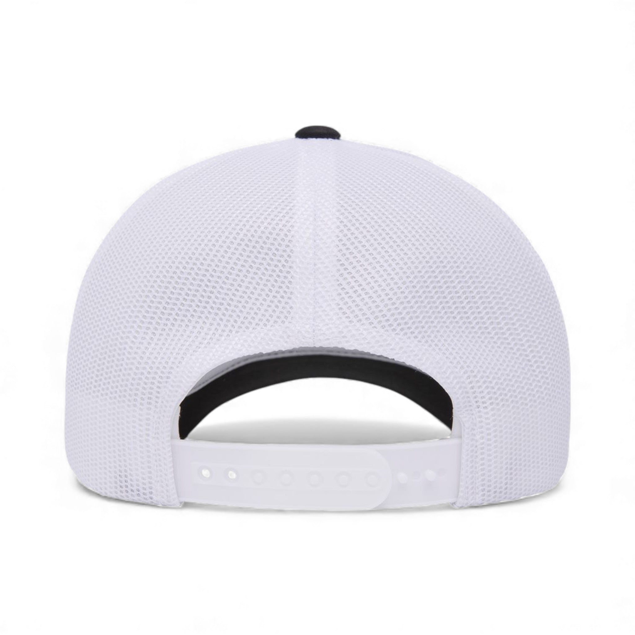 Back view of YP Classics 6601 custom hat in black and white