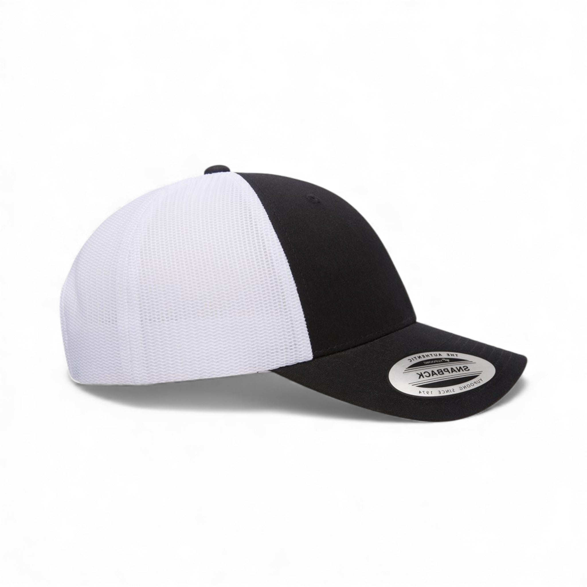 Right side view of YP Classics 6601 custom hat in black and white