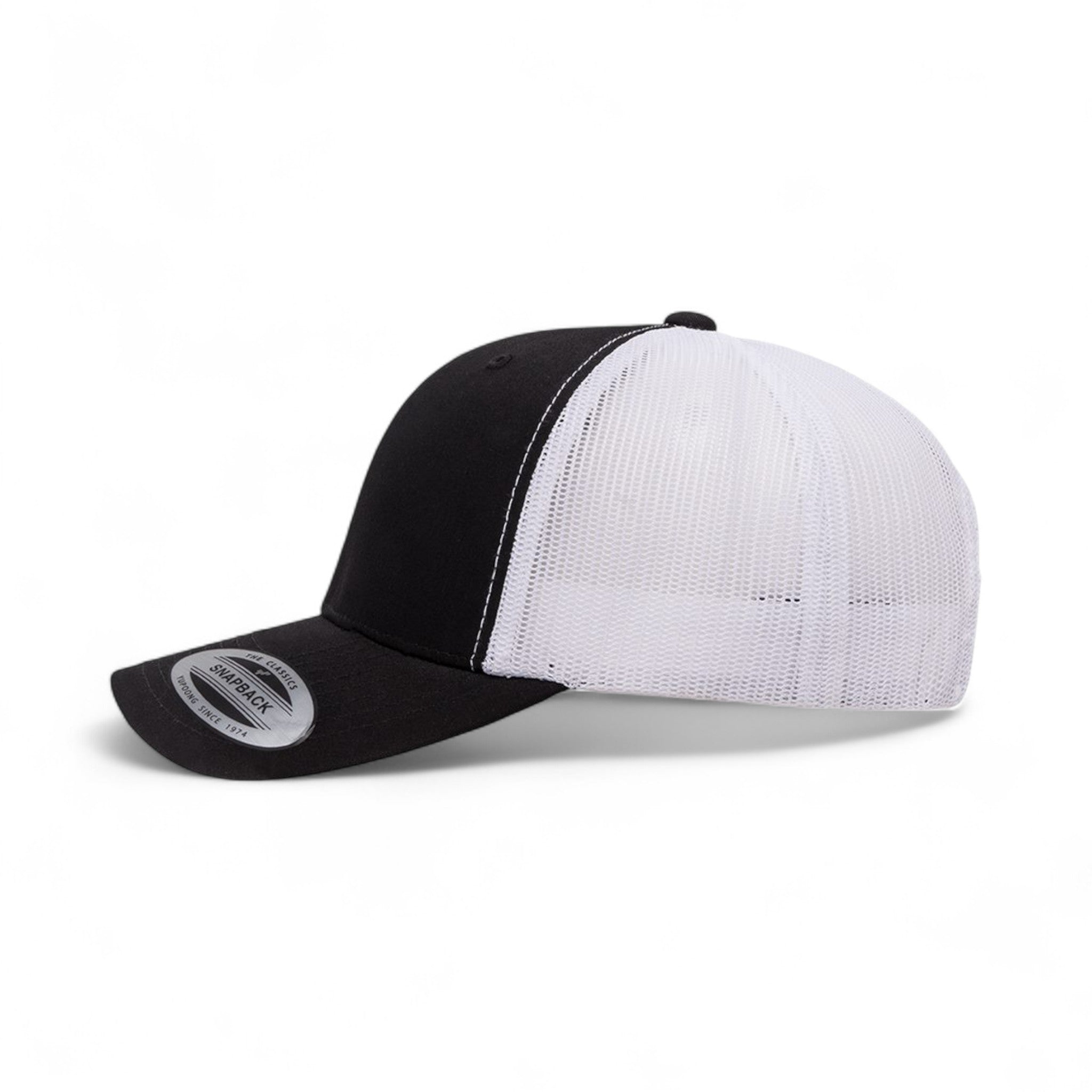 Left side view of YP Classics 6606 custom hat in black and white