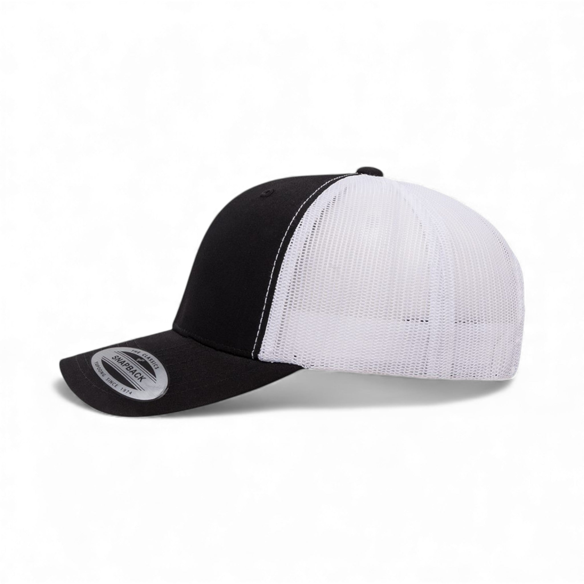 Left side view of YP Classics 6606 custom hat in black and white