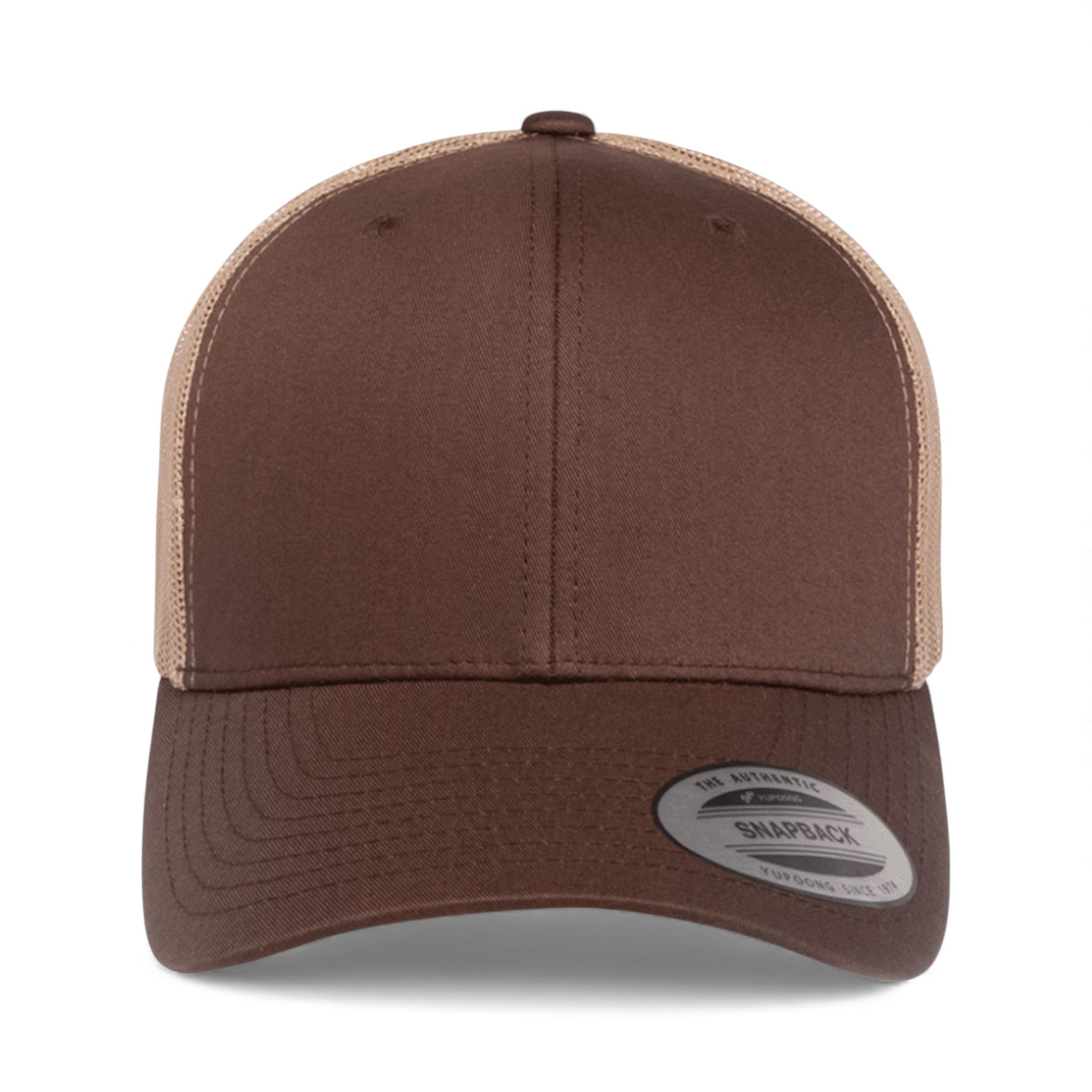 Front view of YP Classics 6606 custom hat in brown and khaki