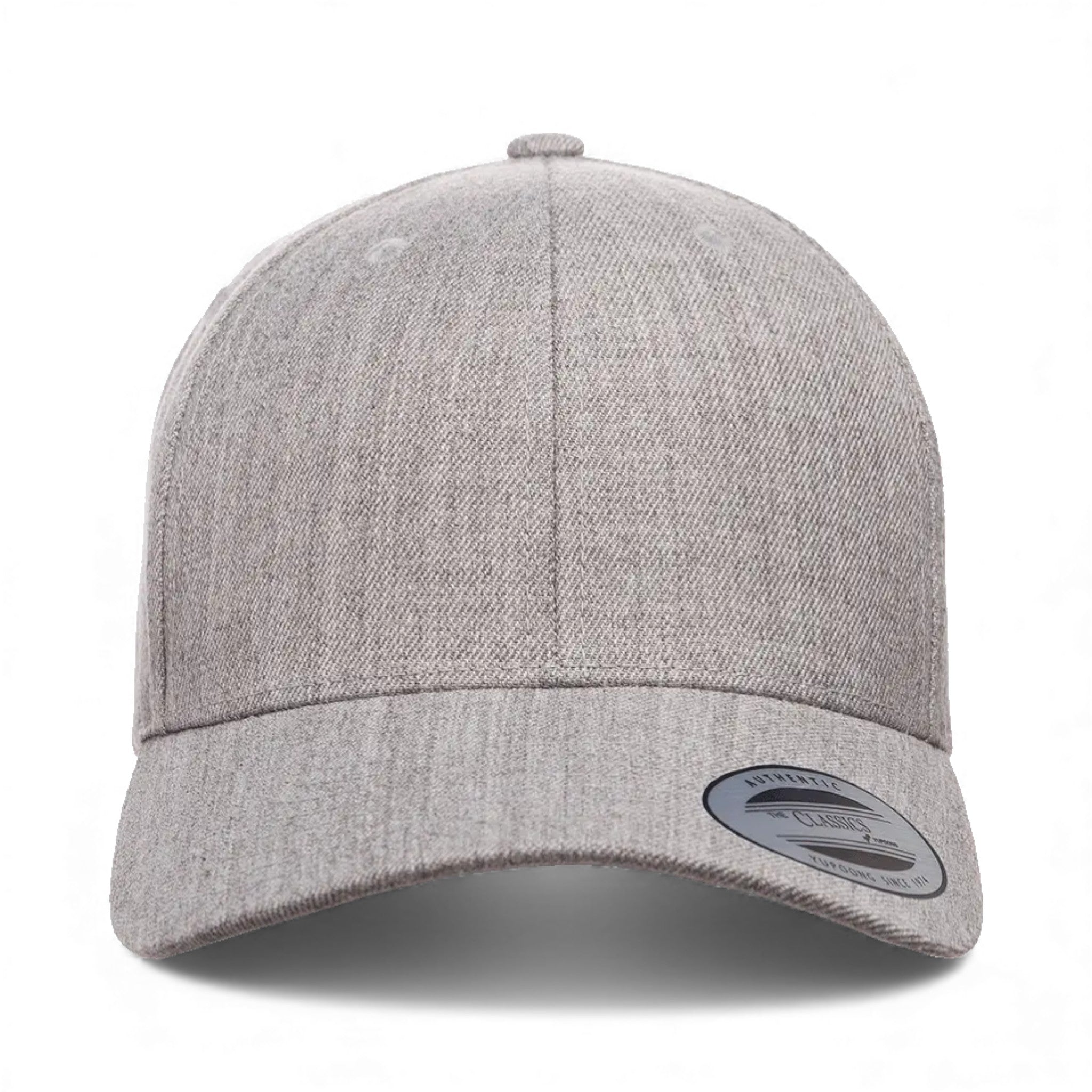Front view of YP Classics 6789M custom hat in heather grey