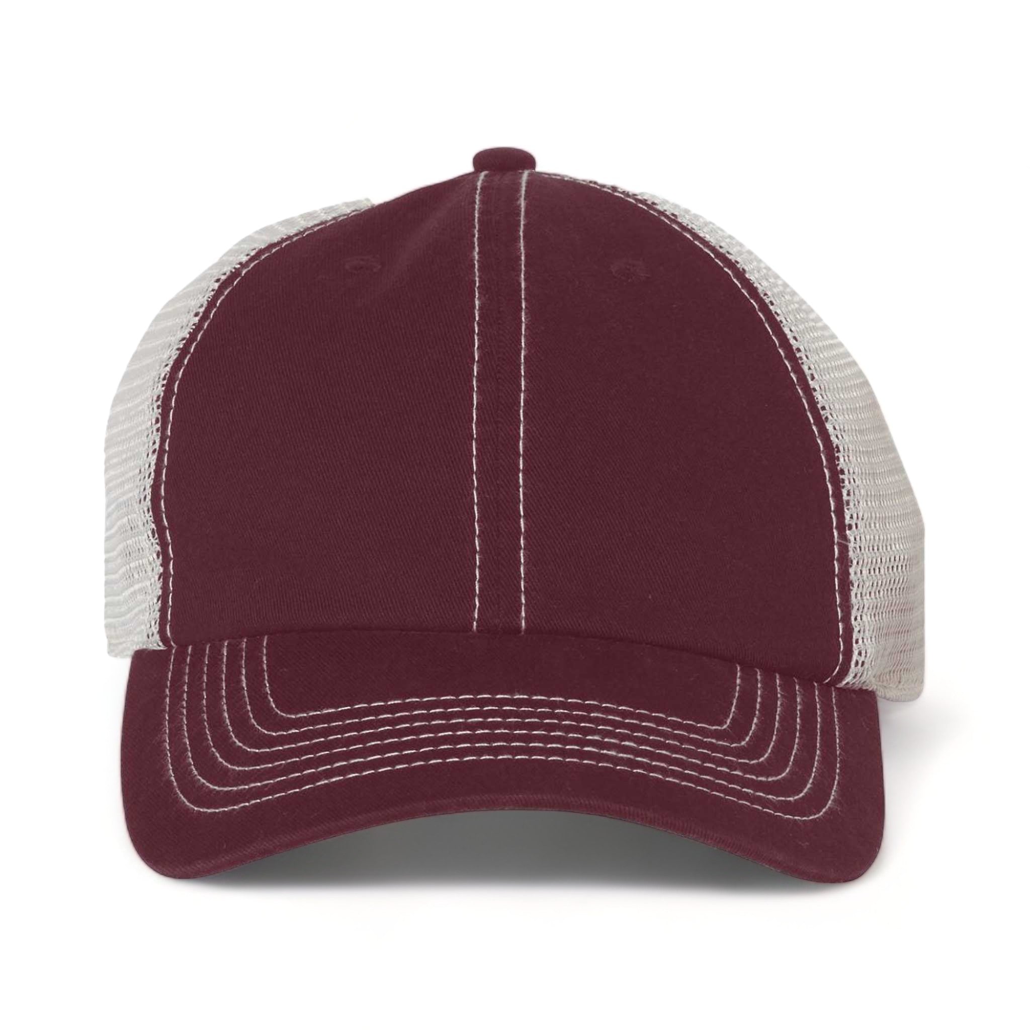 Front view of 47 Brand 4710 custom hat in dark maroon and stone