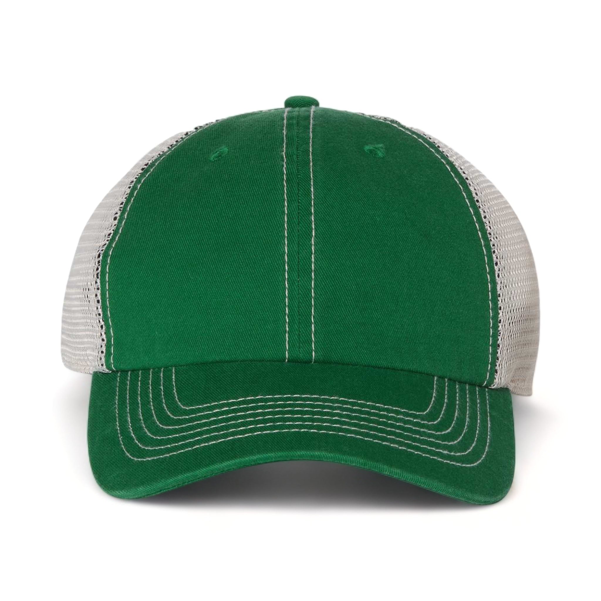 Front view of 47 Brand 4710 custom hat in kelly and stone
