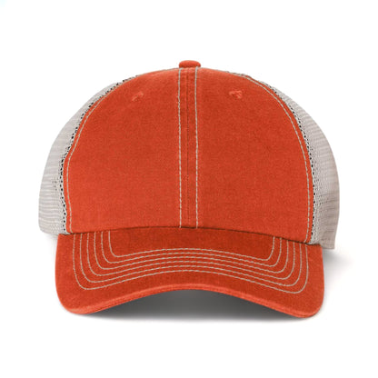 Front view of 47 Brand 4710 custom hat in orange and stone