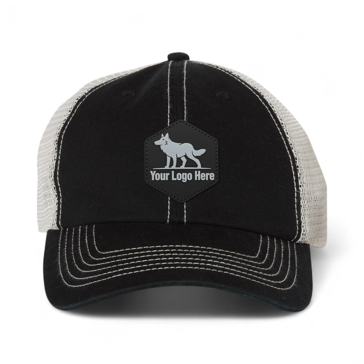 PVC patch preview of 47 Brand 4710 custom hat in black and stone