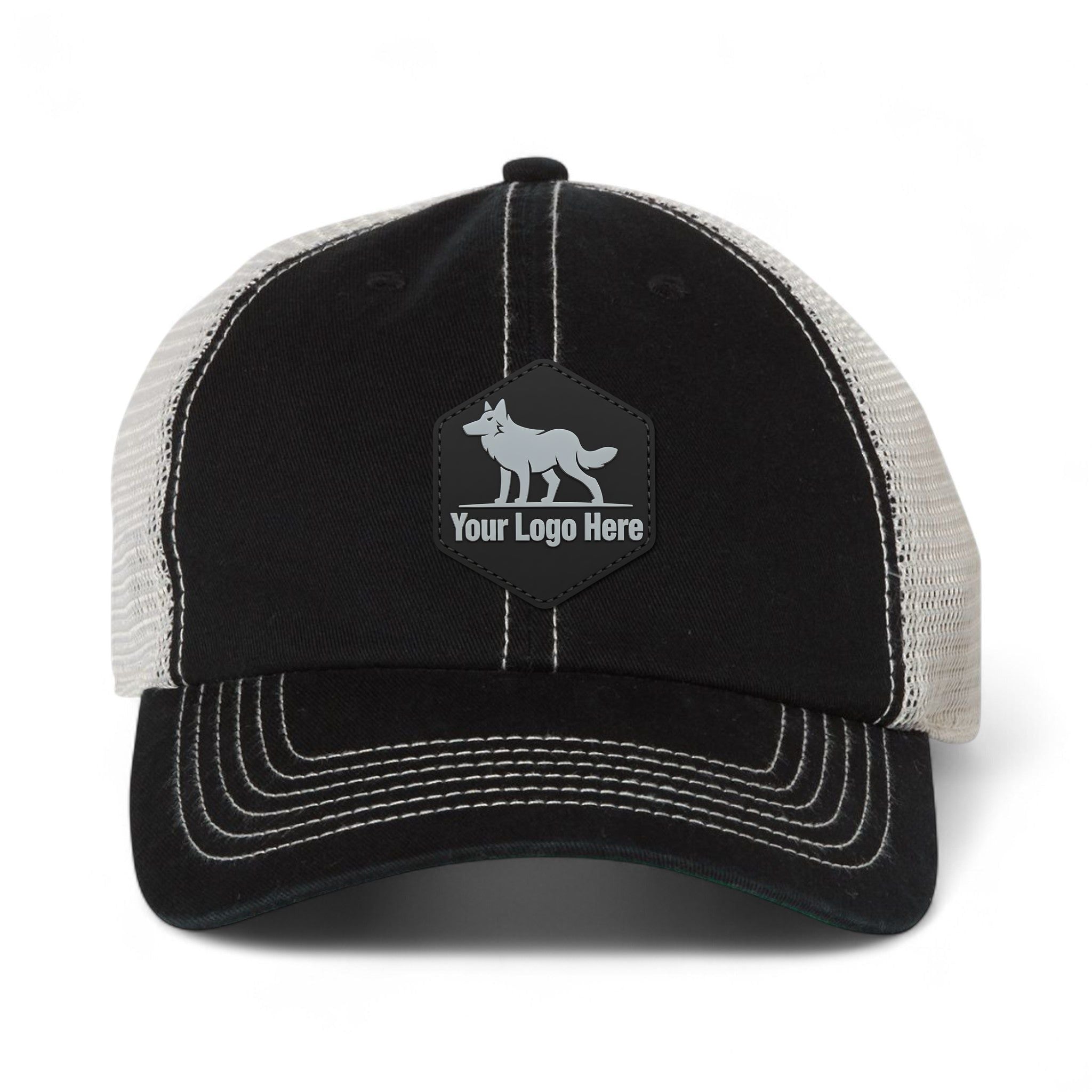 PVC patch preview of 47 Brand 4710 custom hat in black and stone