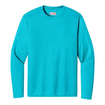 A4 N3165 custom long sleeve t-shirt in electric blue, front view