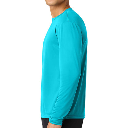 A4 N3165 custom long sleeve t-shirt in electric blue, left side view