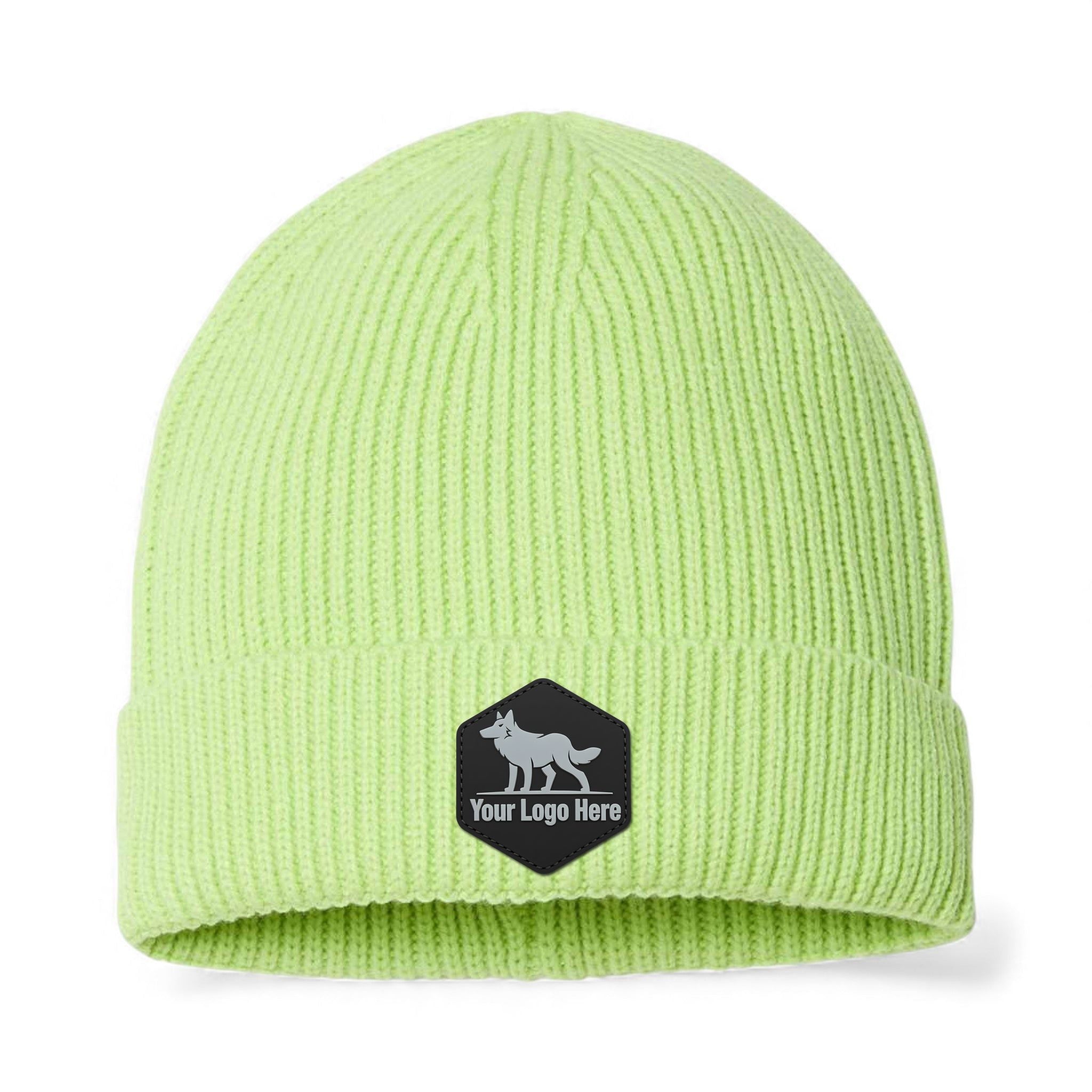 PVC patch preview of Atlantis Headwear ANDY custom hat in acid green