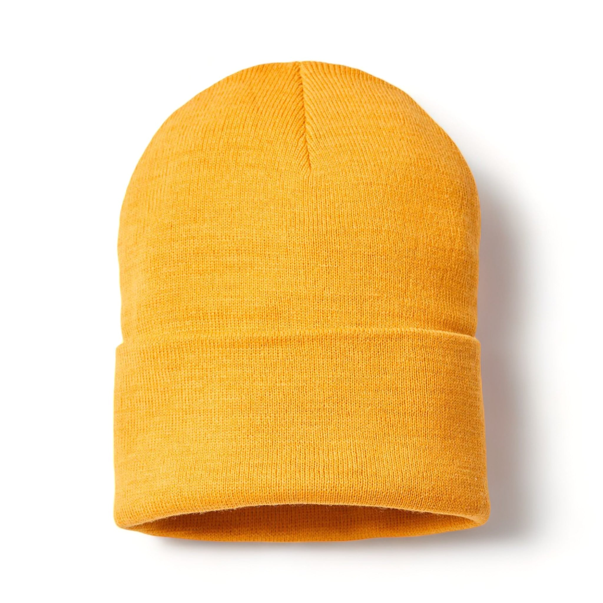Front view of Atlantis Headwear PURE custom hat in mustard yellow