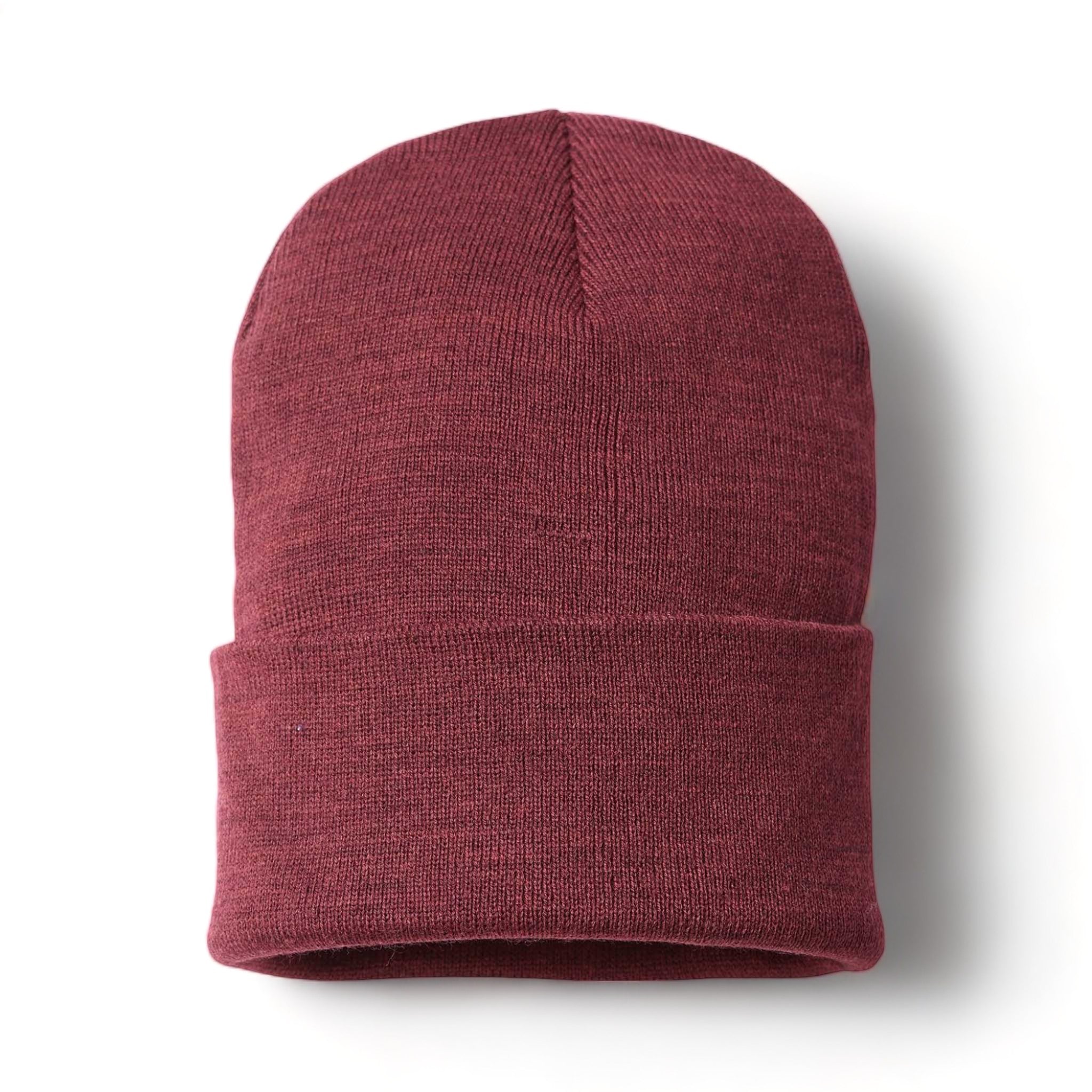 Front view of Atlantis Headwear PURE custom hat in burgundy mélange