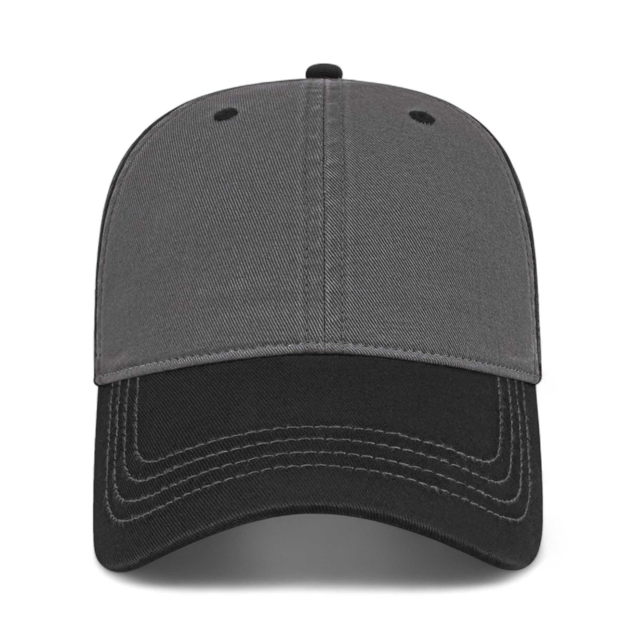 Front view of CAP AMERICA i1002 custom hat in dark grey and black