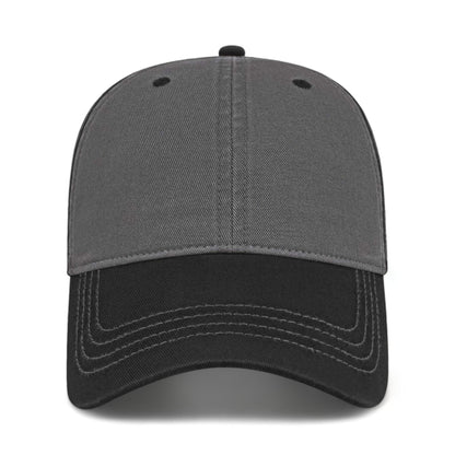 Front view of CAP AMERICA i1002 custom hat in dark grey and black