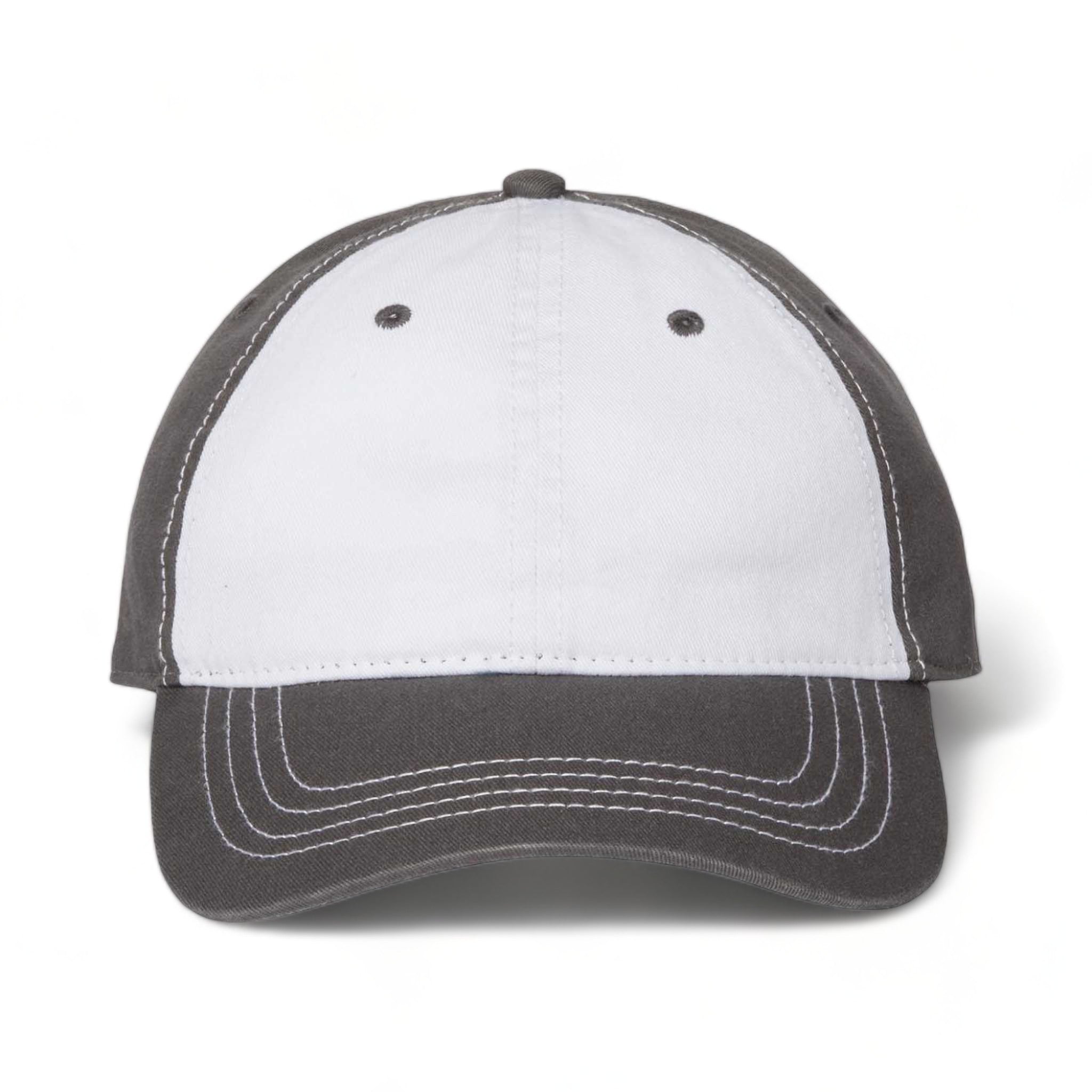 Front view of CAP AMERICA i1002 custom hat in white and dark grey