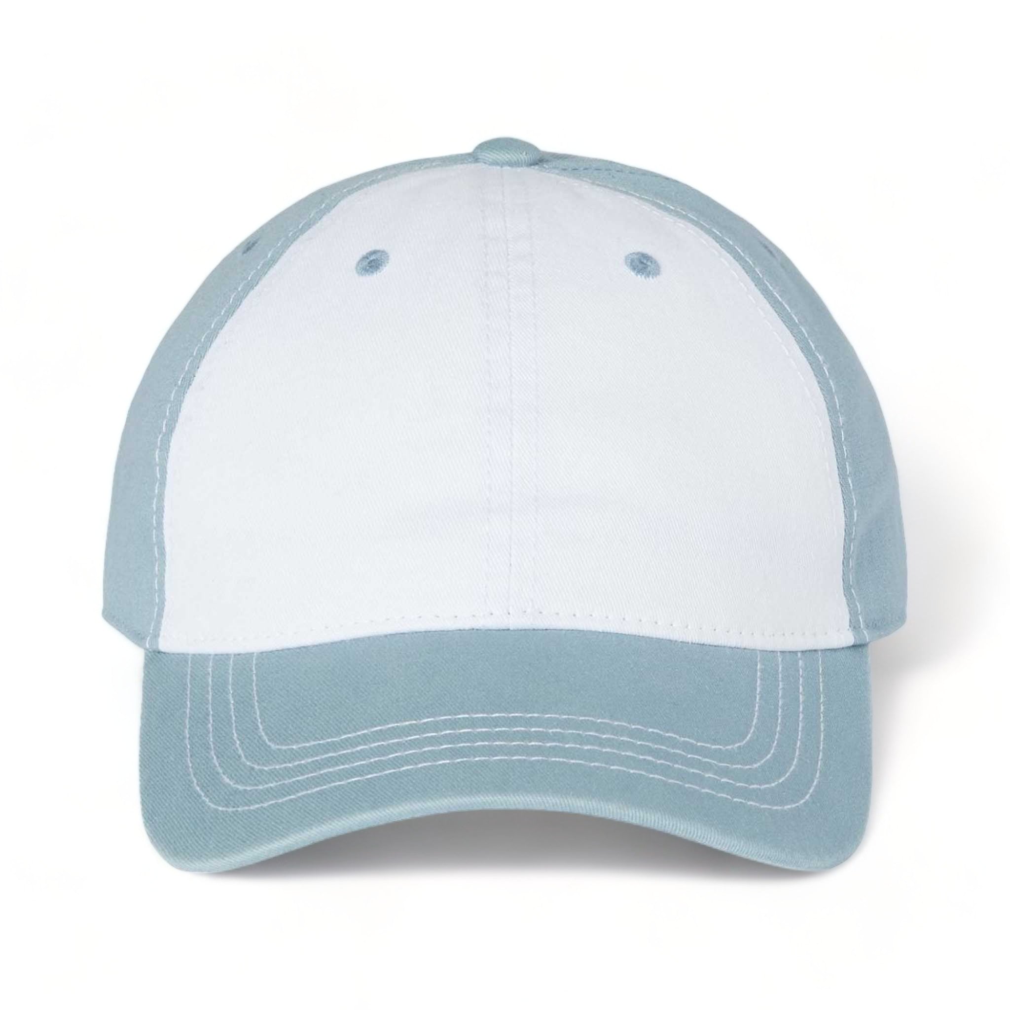 Front view of CAP AMERICA i1002 custom hat in white and smoke blue