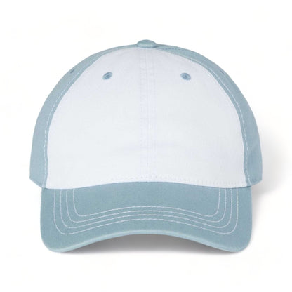 Front view of CAP AMERICA i1002 custom hat in white and smoke blue