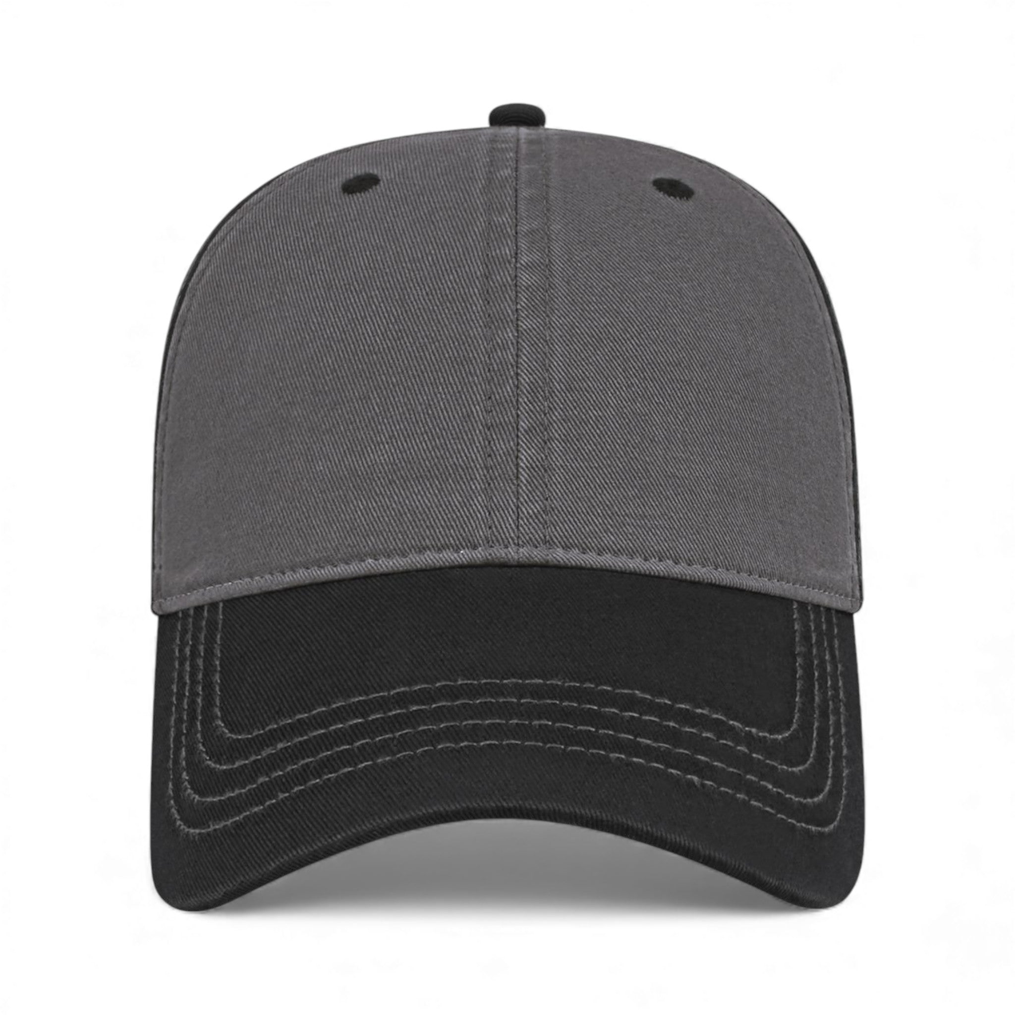 Front view of CAP AMERICA i1002 custom hat in dark grey and black