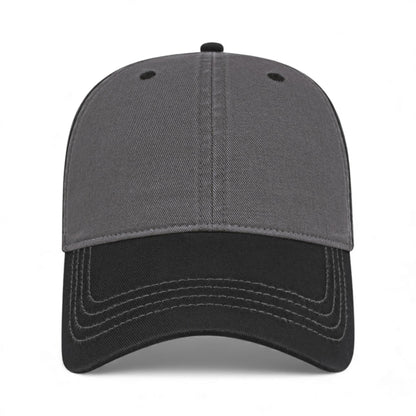Front view of CAP AMERICA i1002 custom hat in dark grey and black