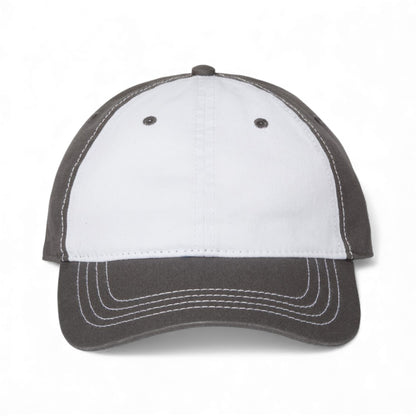 Front view of CAP AMERICA i1002 custom hat in white and dark grey