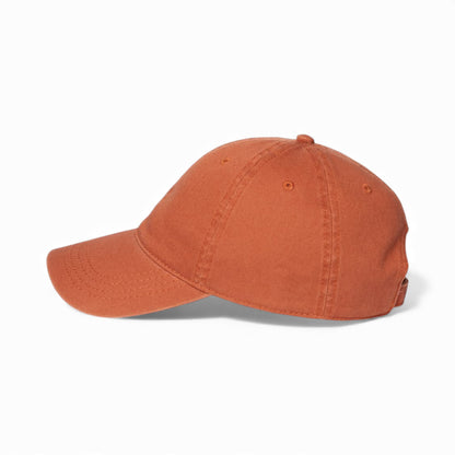 Left side view of Cap America i1002 custom hat in burnt orange