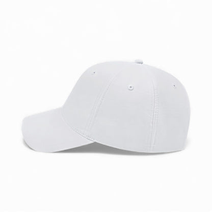 Left side view of Cap America i7023 custom hat in white
