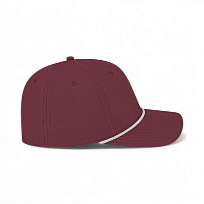 Right side view of Cap America i7256 custom hat in merlot and white