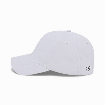Left side view of Cap America i8522 custom hat in white