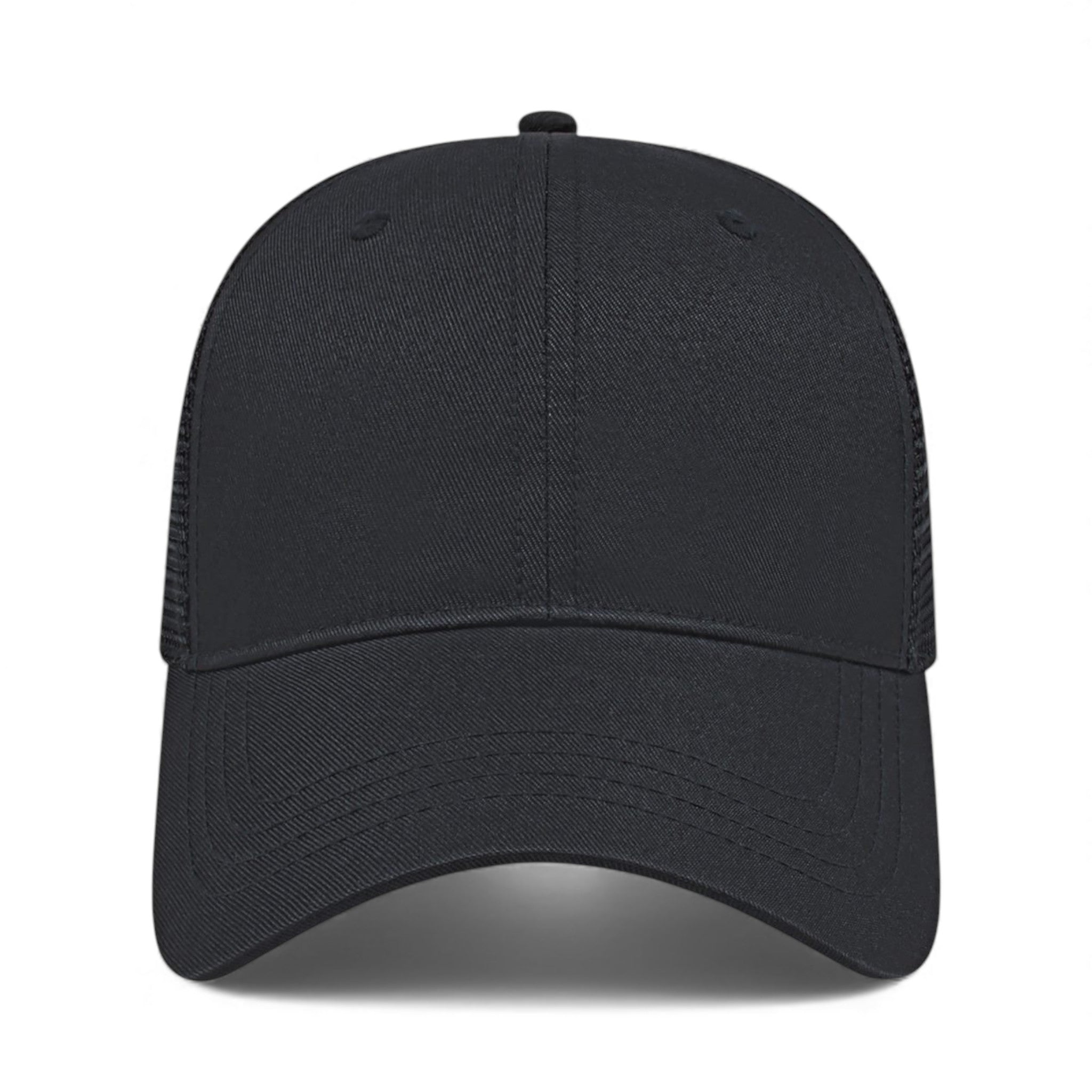 Front view of Cap America x800 custom hat in black and black