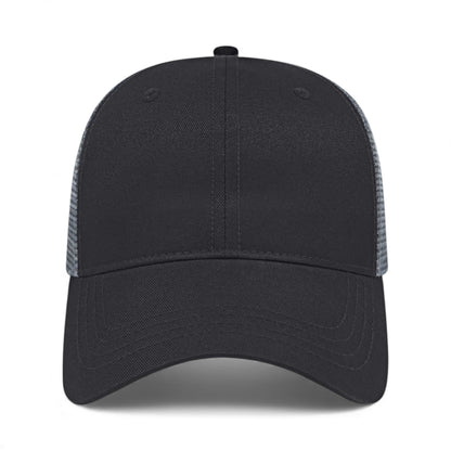 Front view of Cap America x800 custom hat in black and charcoal