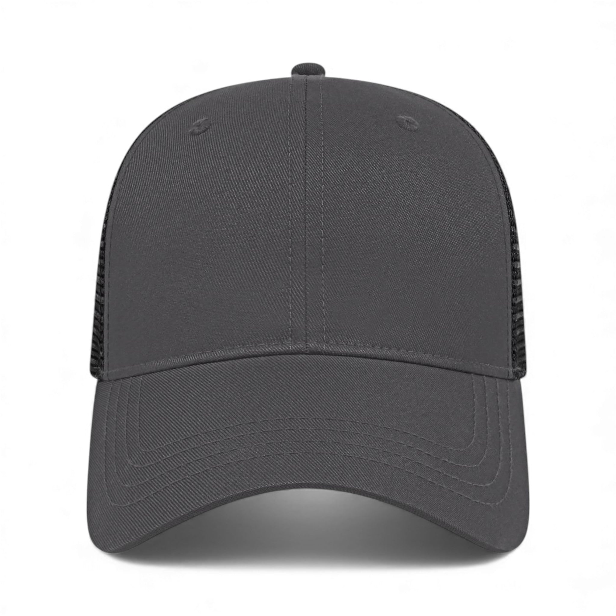Front view of Cap America x800 custom hat in charcoal and black